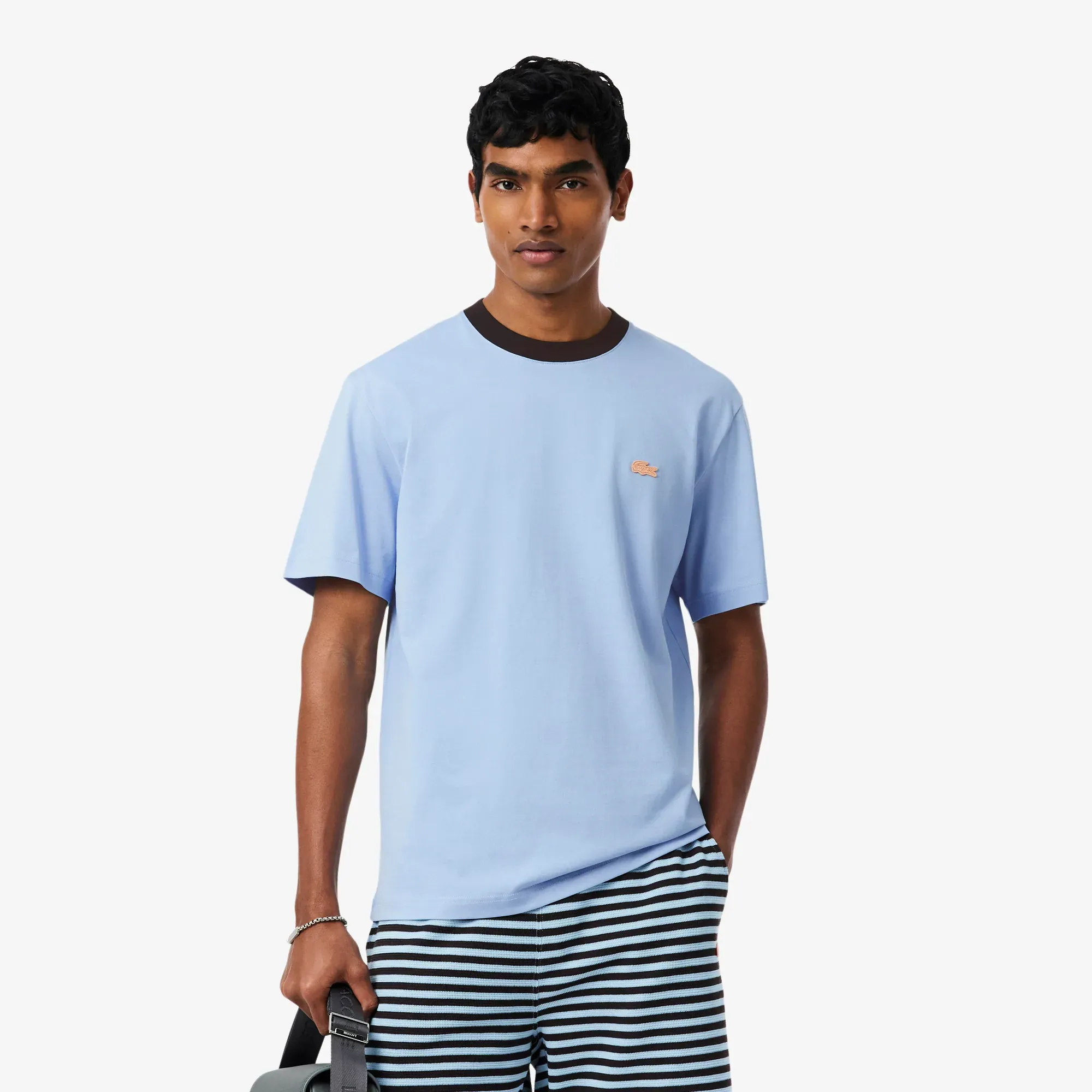 Lacoste Classic Fit Colour-Block Cotton T-shirt - Light Blue