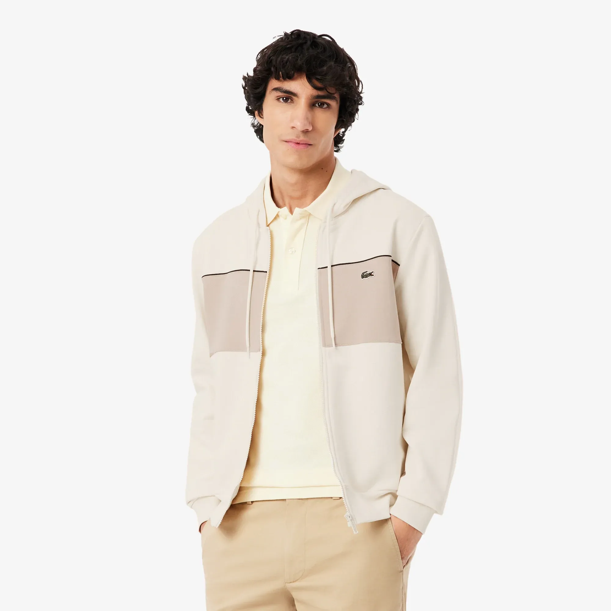 Lacoste Colour-Block Zipped Hoodie - Beige