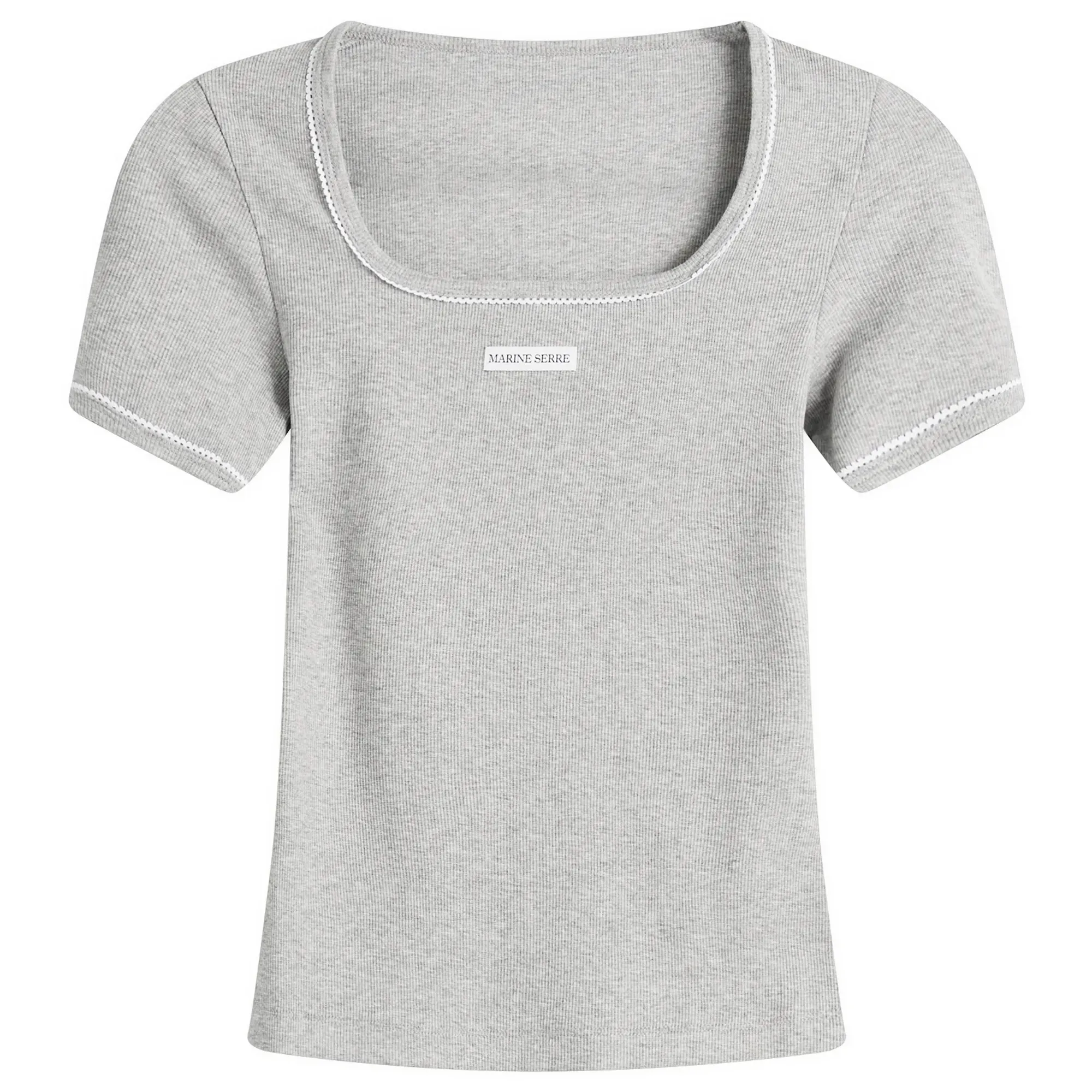 Marine Serre Women's Cute 70'S Square Neck T-Shirt Grey