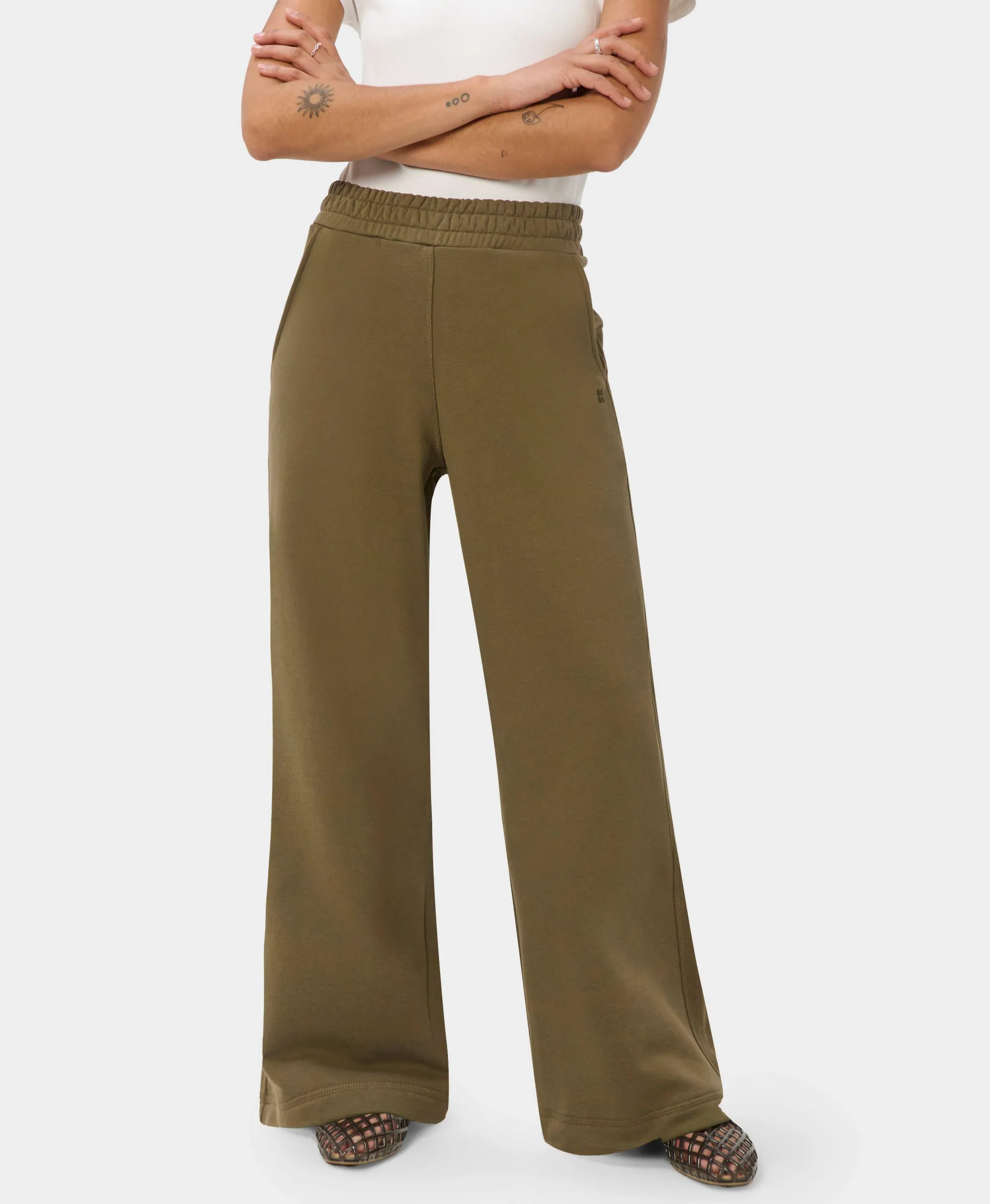 Sweaty Betty Brushed Wide Leg Trousers, Green, Women's L