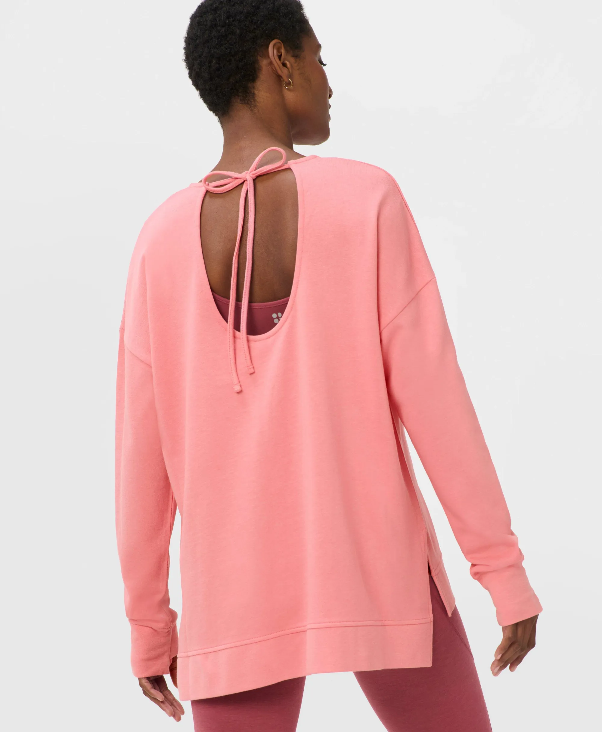 Sweaty Betty After Class Open Back Tie Sweatshirt, Pink, Women's L