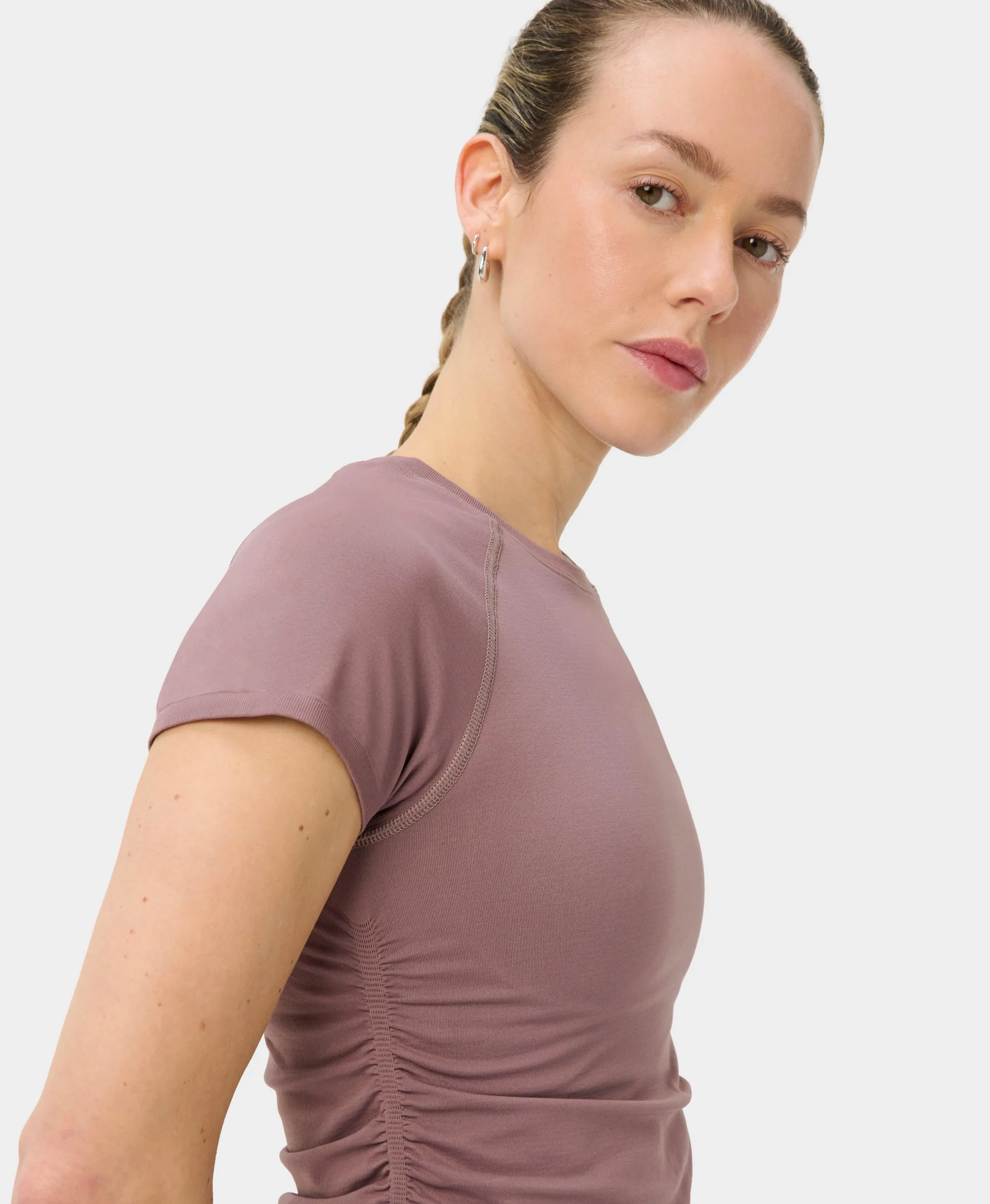 Sweaty Betty Athlete Crop Seamless Ruched T-Shirt, Purple, Women's XS
