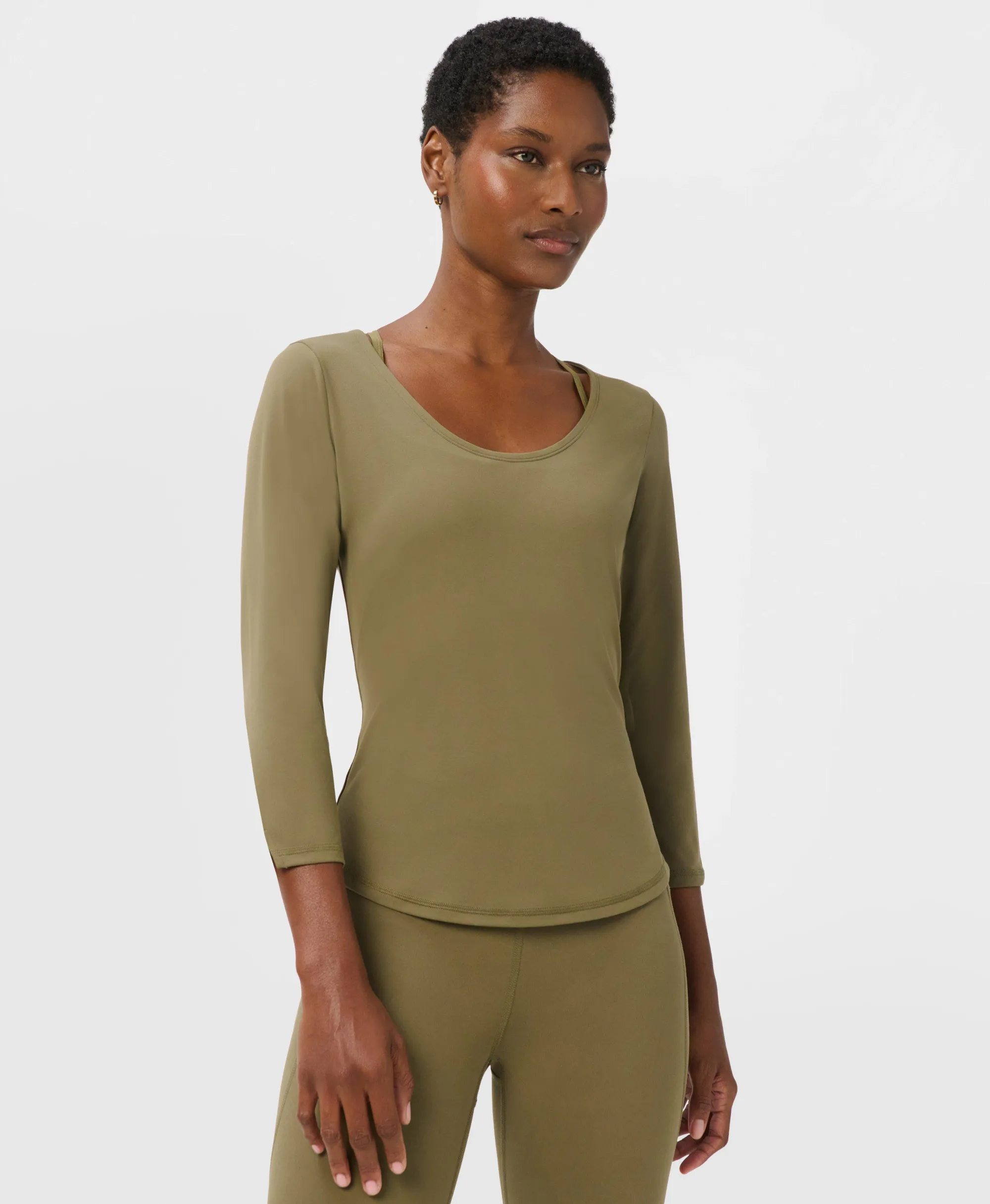 Sweaty Betty Ultimate Studio Yoga 3/4 Sleeve T-Shirt, Green, Women's XS