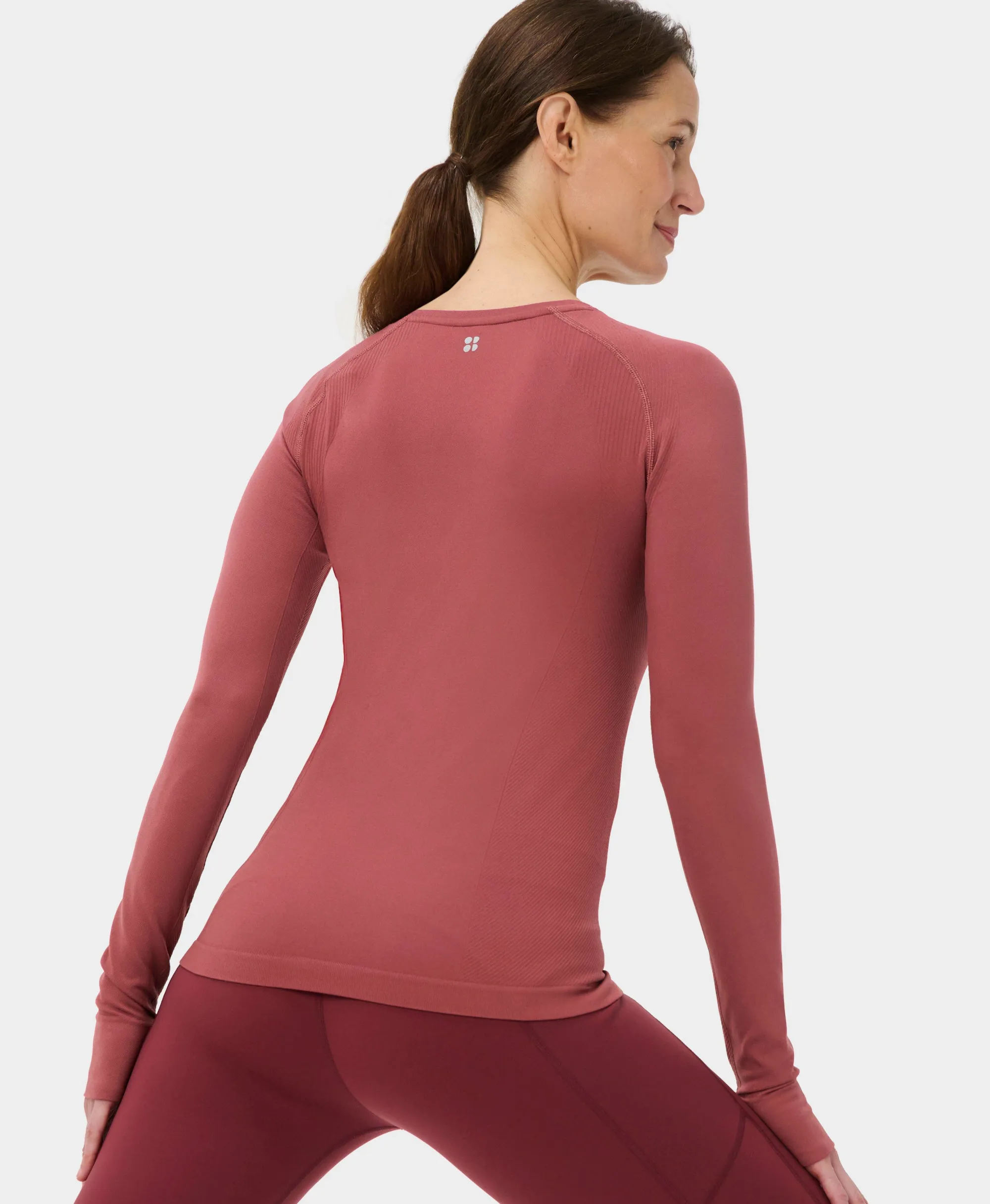 Sweaty Betty Athlete Seamless Gym Long Sleeve Top, Pink, Women's XS