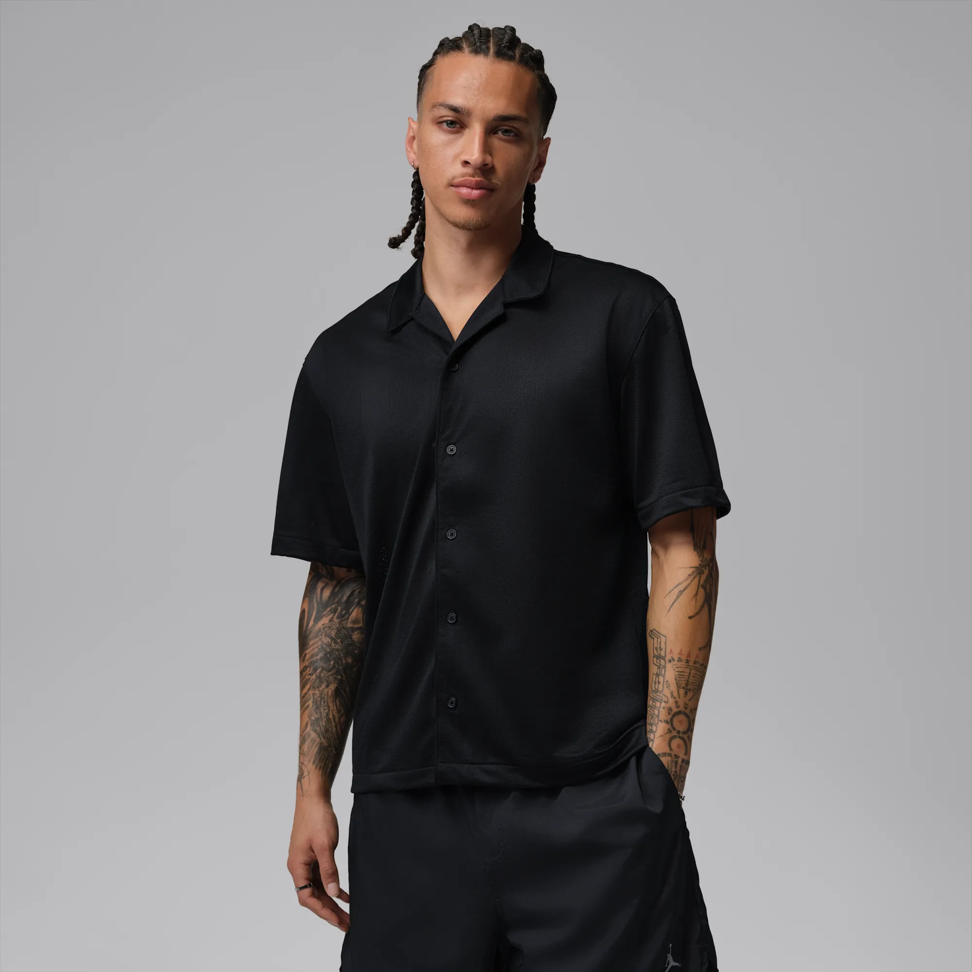 Nike Jordan Brooklyn Men's Festival Button-Down Top - Black - Polyester