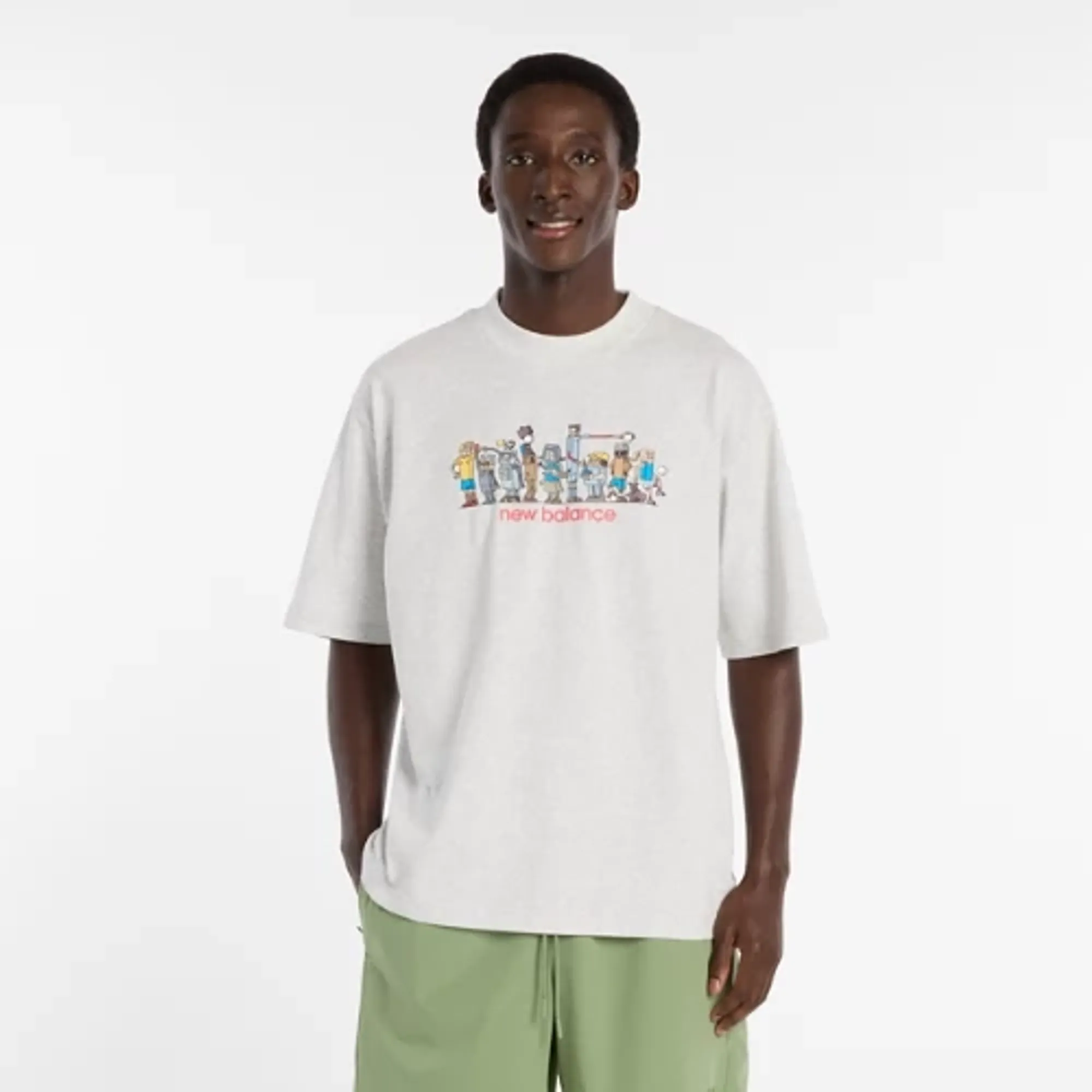 New Balance Men's Ghica Line Up Oversized T-Shirt in Grey Cotton