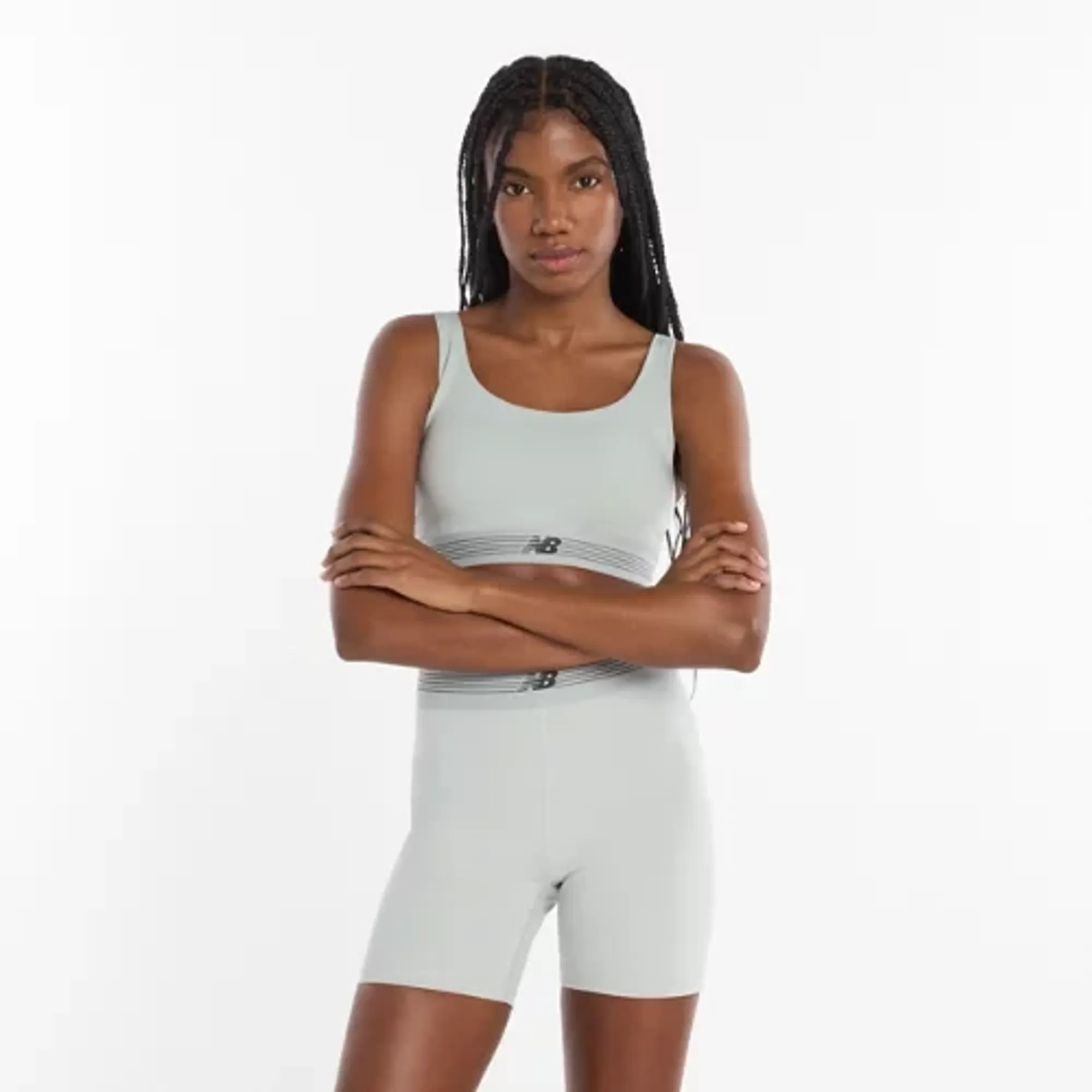 New Balance Women's Gabby Thomas Signature Collection AC Train Bra in Grey Poly Knit