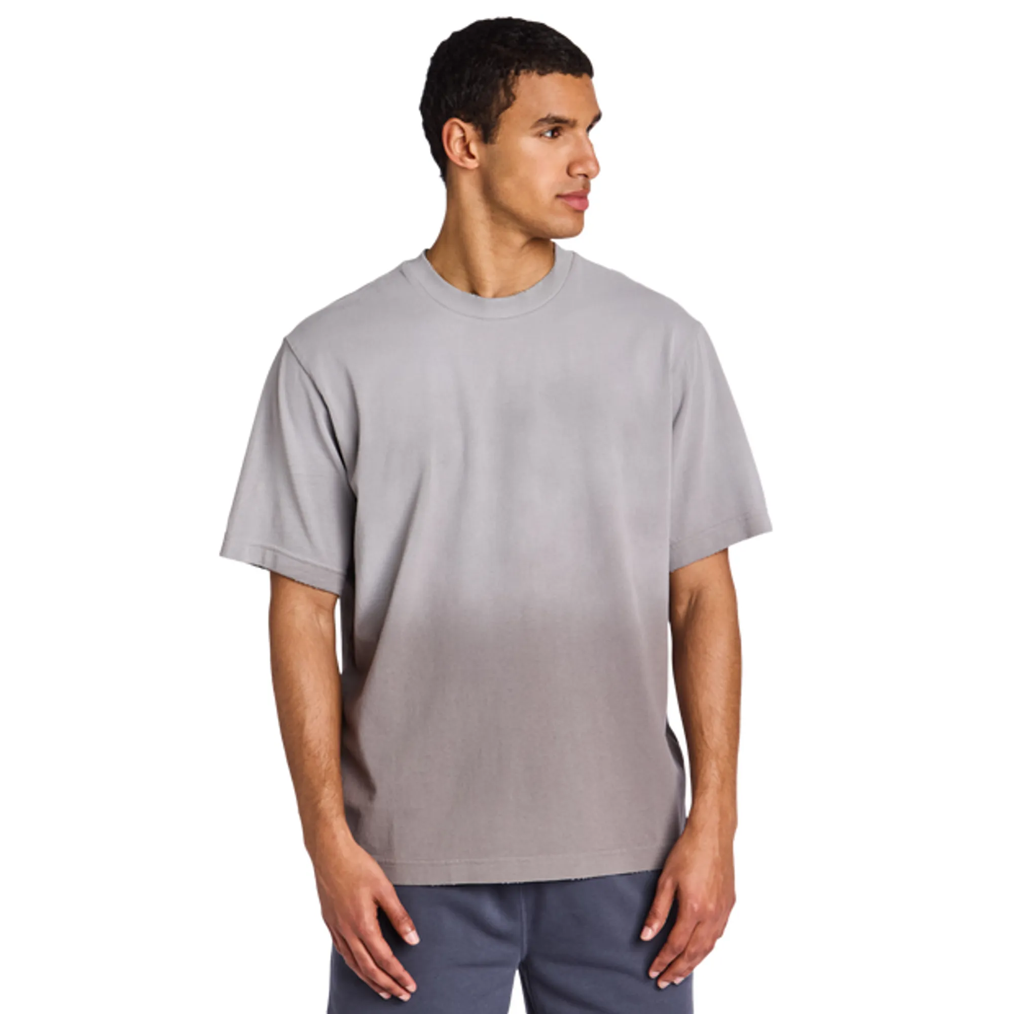 LCKR Heavyweight Distressed Relaxed Fit Men T-Shirts - Grey