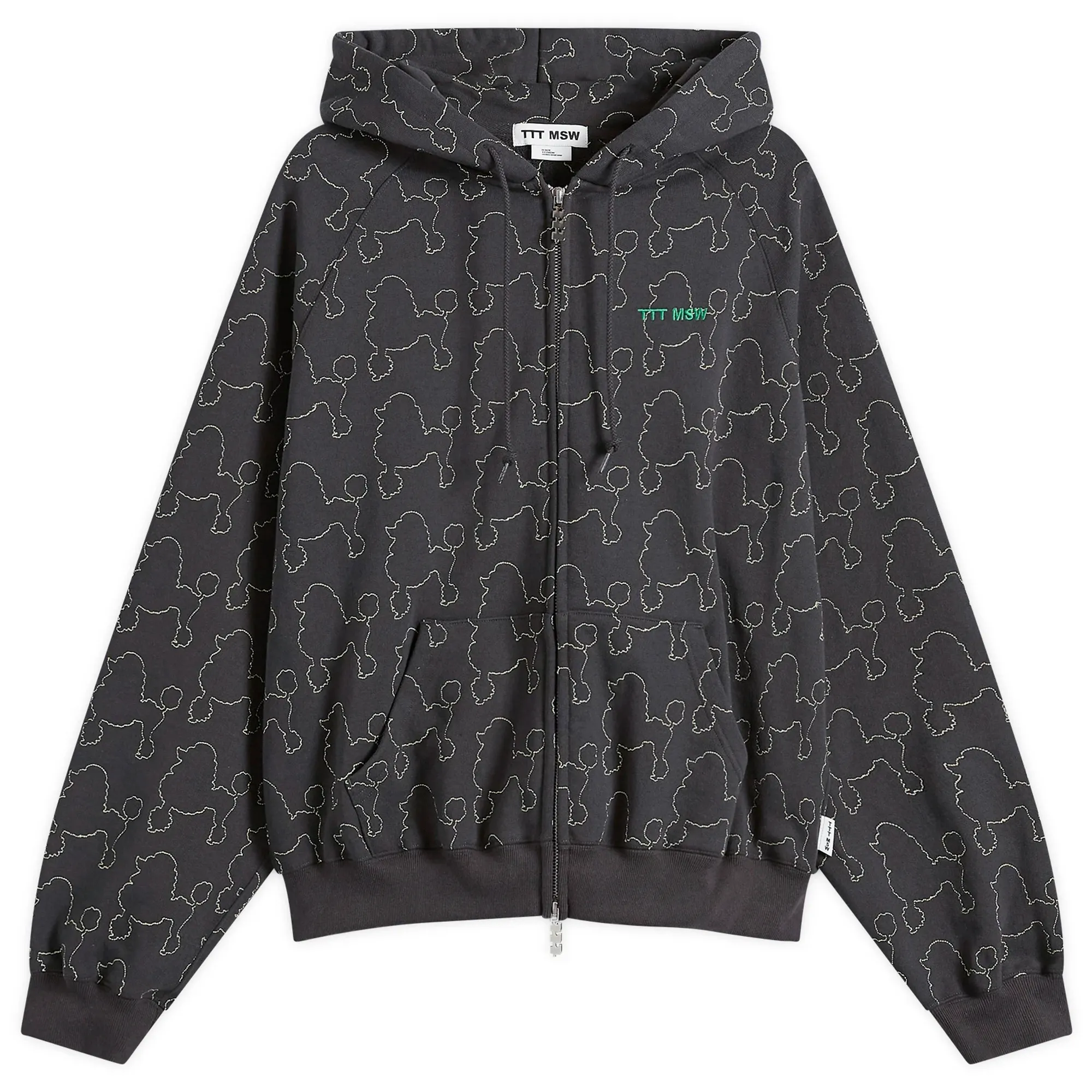 TTT MSW Women's Dog Embroidery Zip Up Hoodie Charcoal Grey