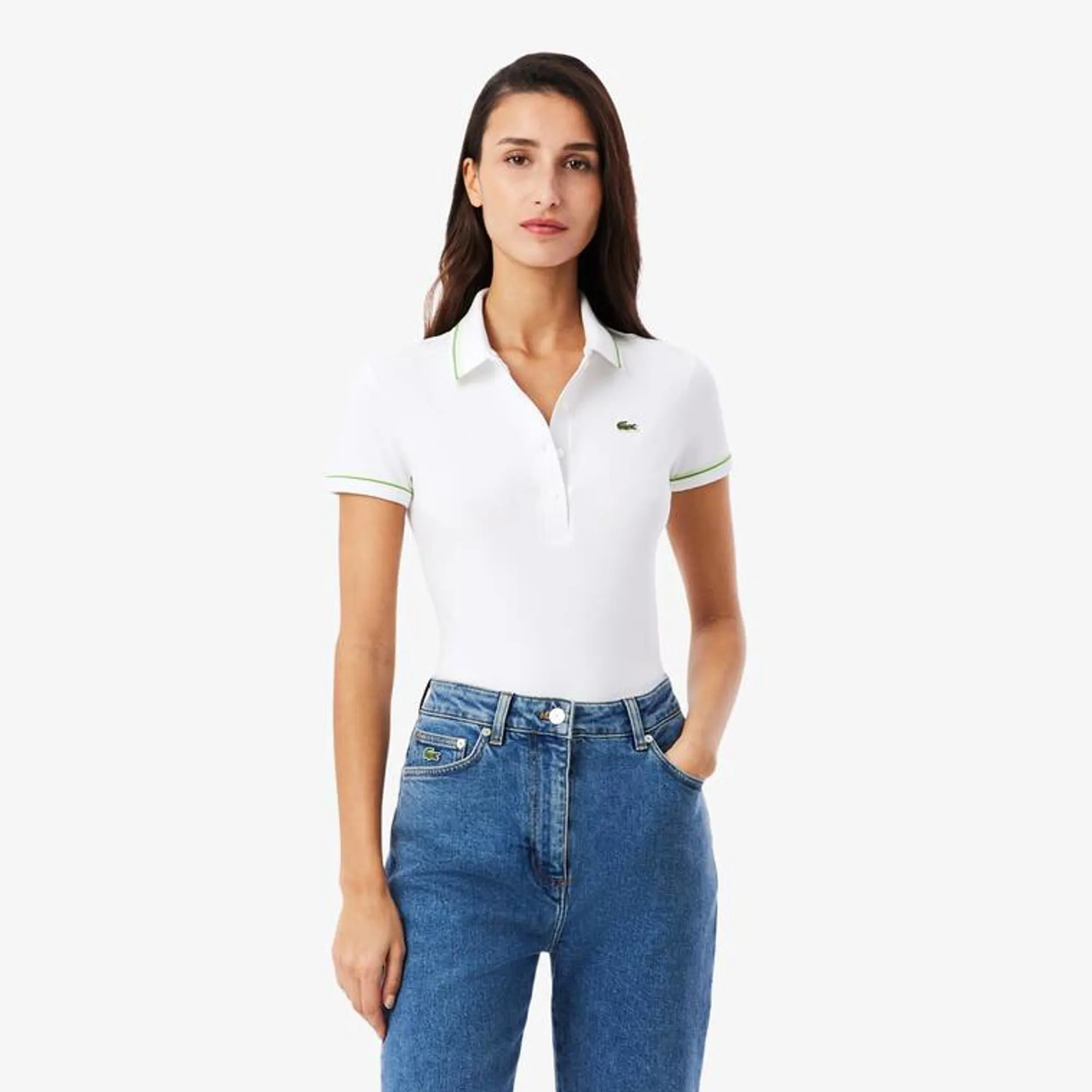 Lacoste L.12.D Slim Fit Trim Detail Polo Shirt - Blanc / Vert