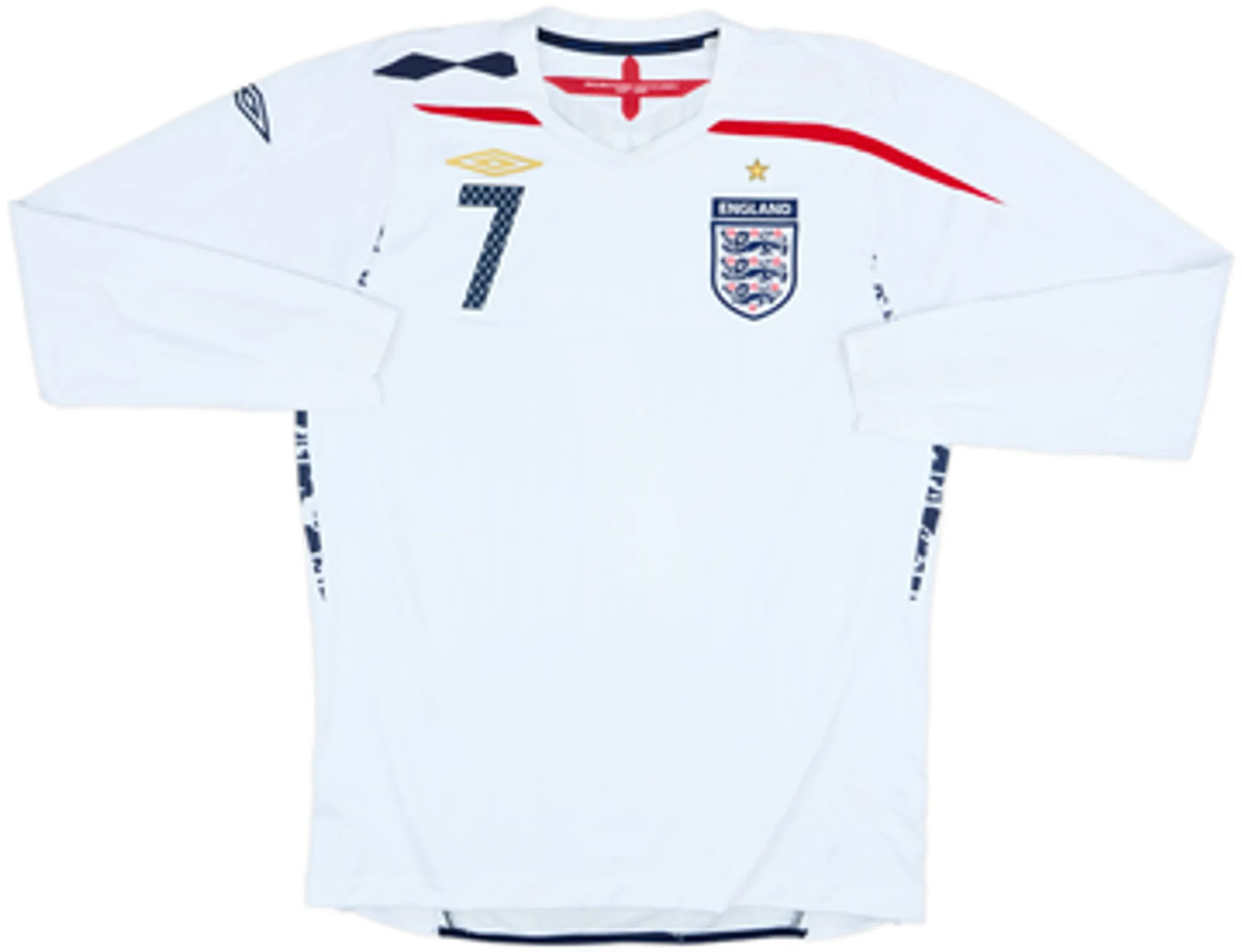 2007-09 England Home L/S Shirt Beckham #7 - 8/10 - (S)