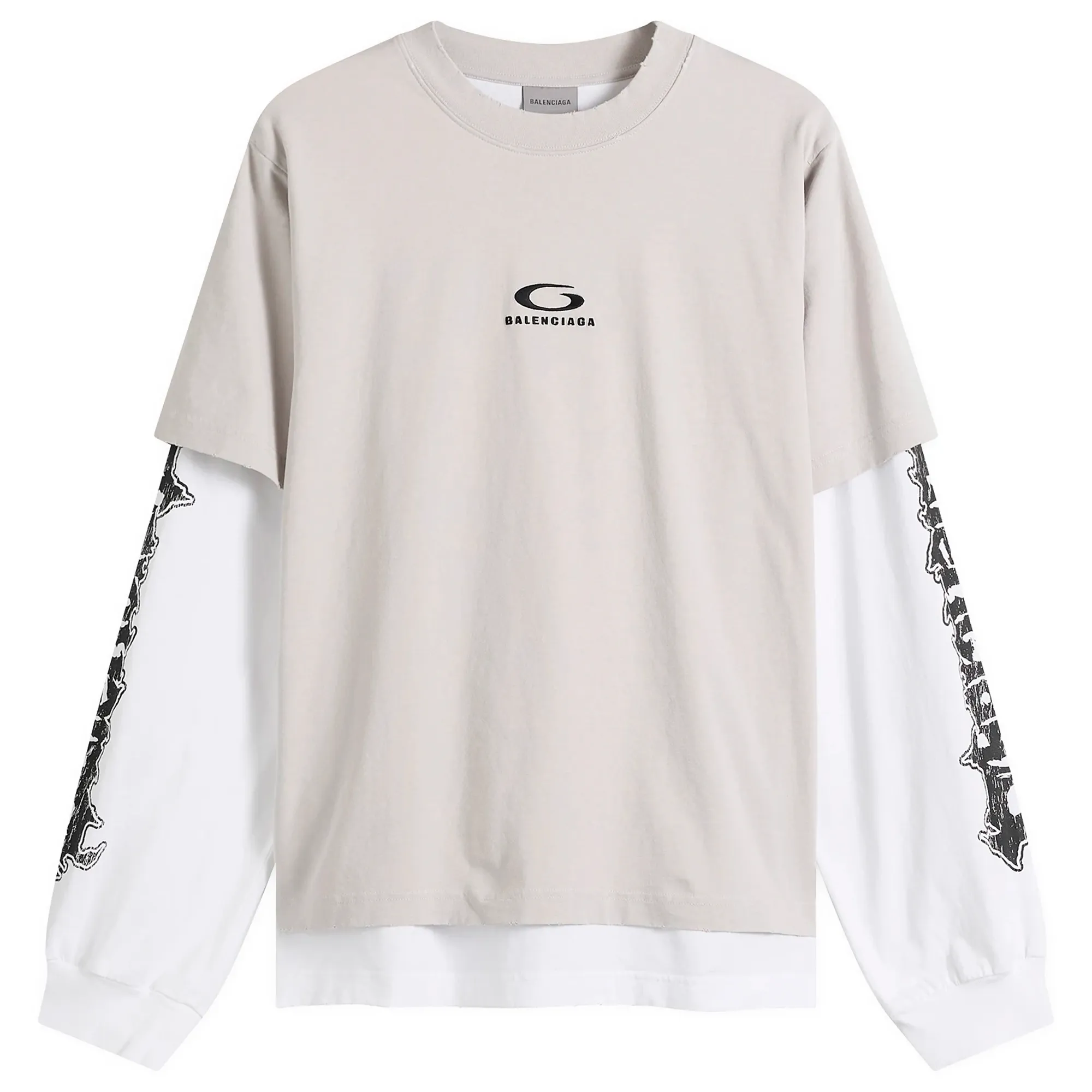 Balenciaga Men's Metal Merch Double T-Shirt Light Grey/White