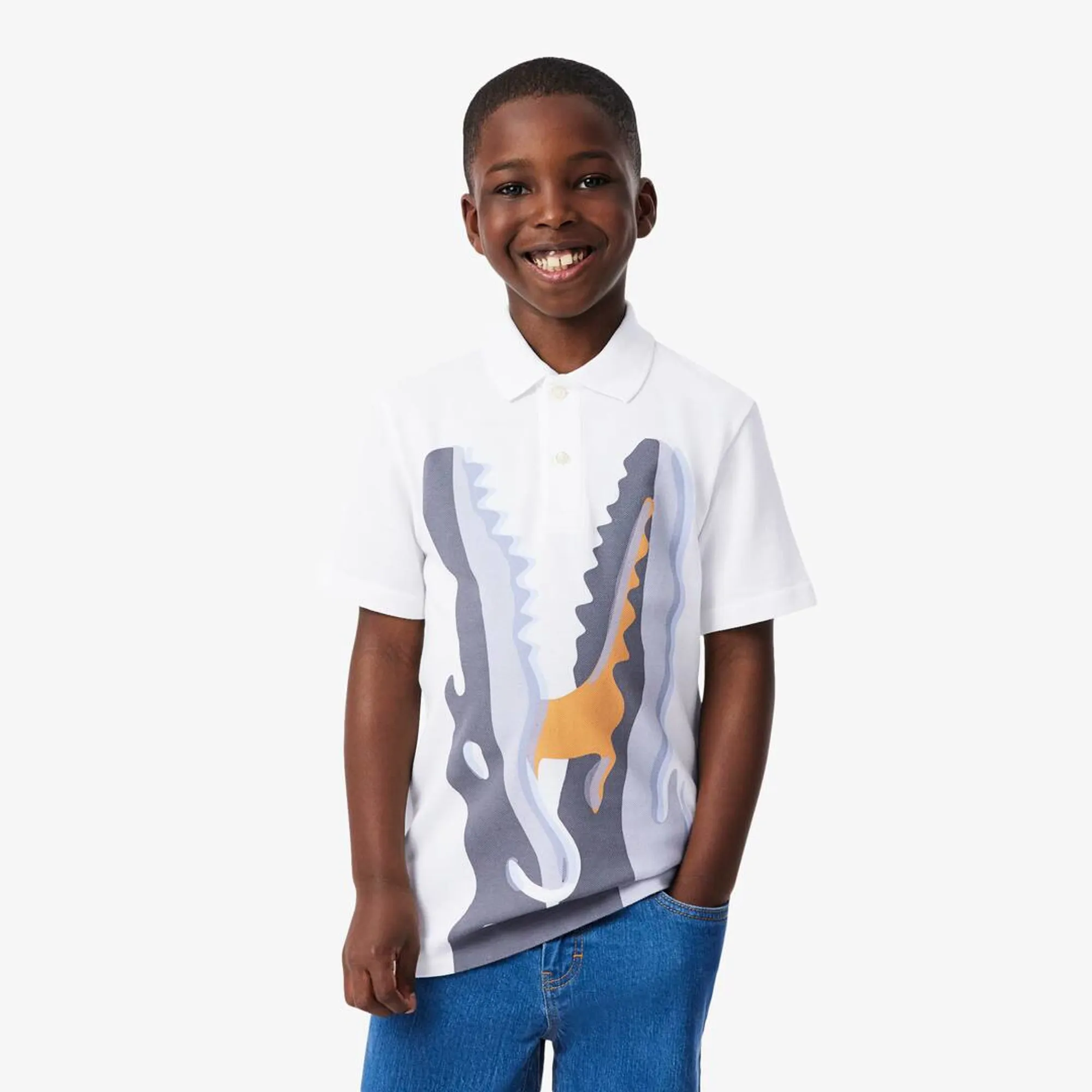 Lacoste Printed Cotton Polo Shirt - White