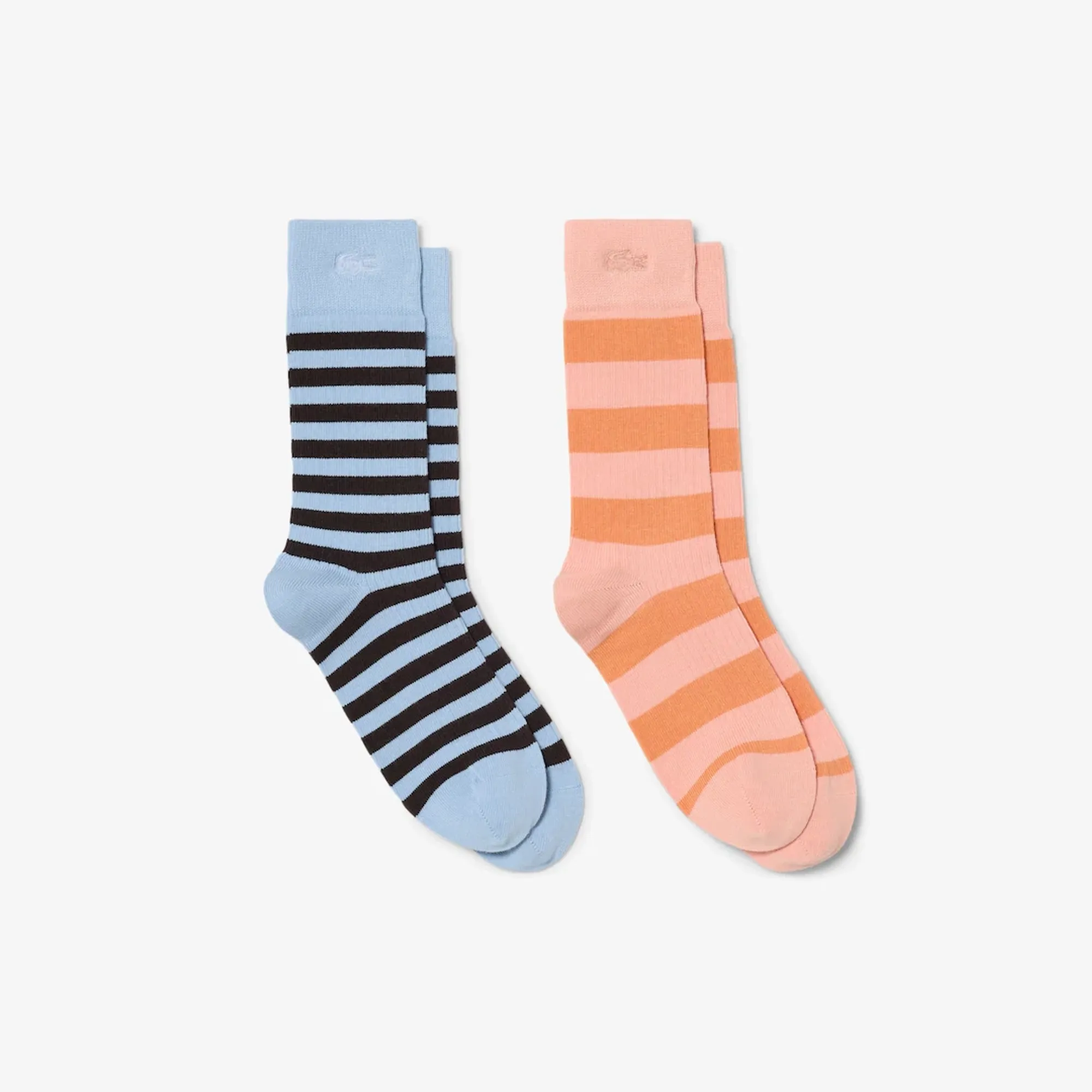 Lacoste 2-pack Striped Ribbed Cotton Socks - Bleu Clair / Marron / Rose / Orange