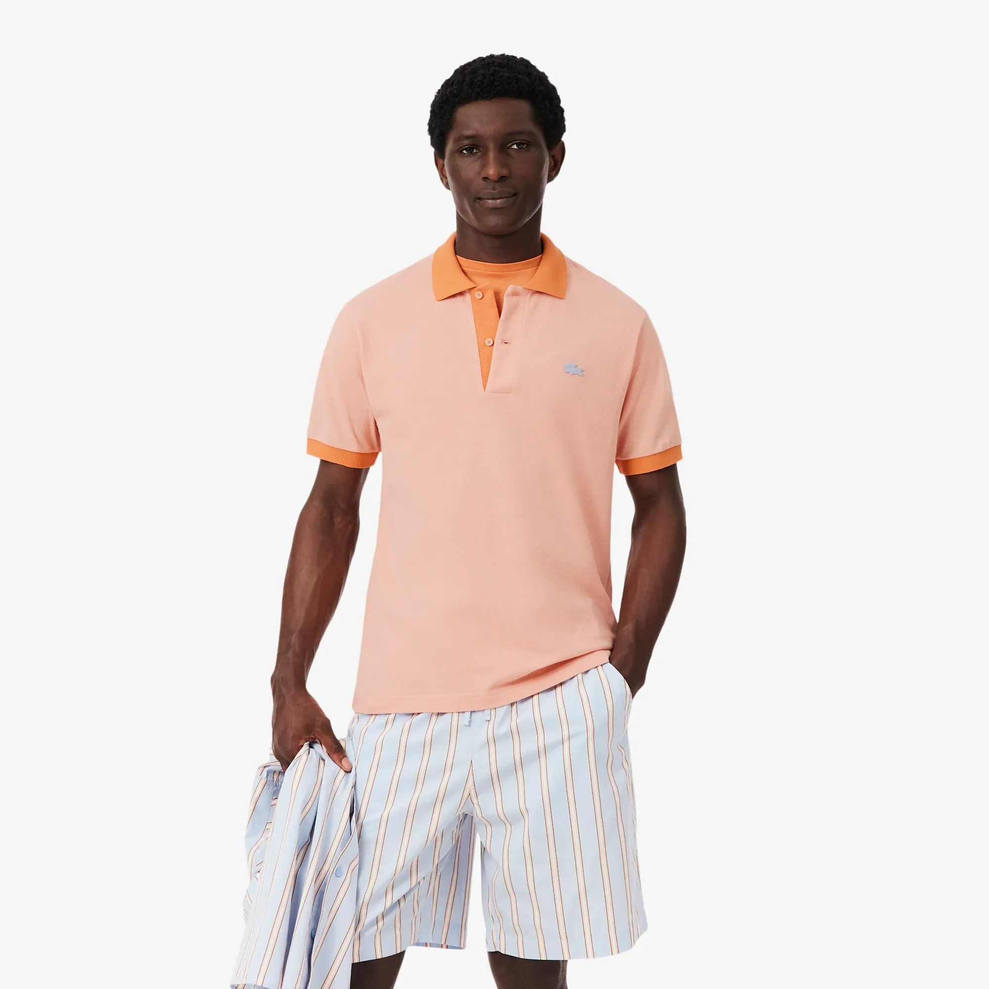 Lacoste Classic Fit Contrast Rib Polo Shirt - Rose / Orange