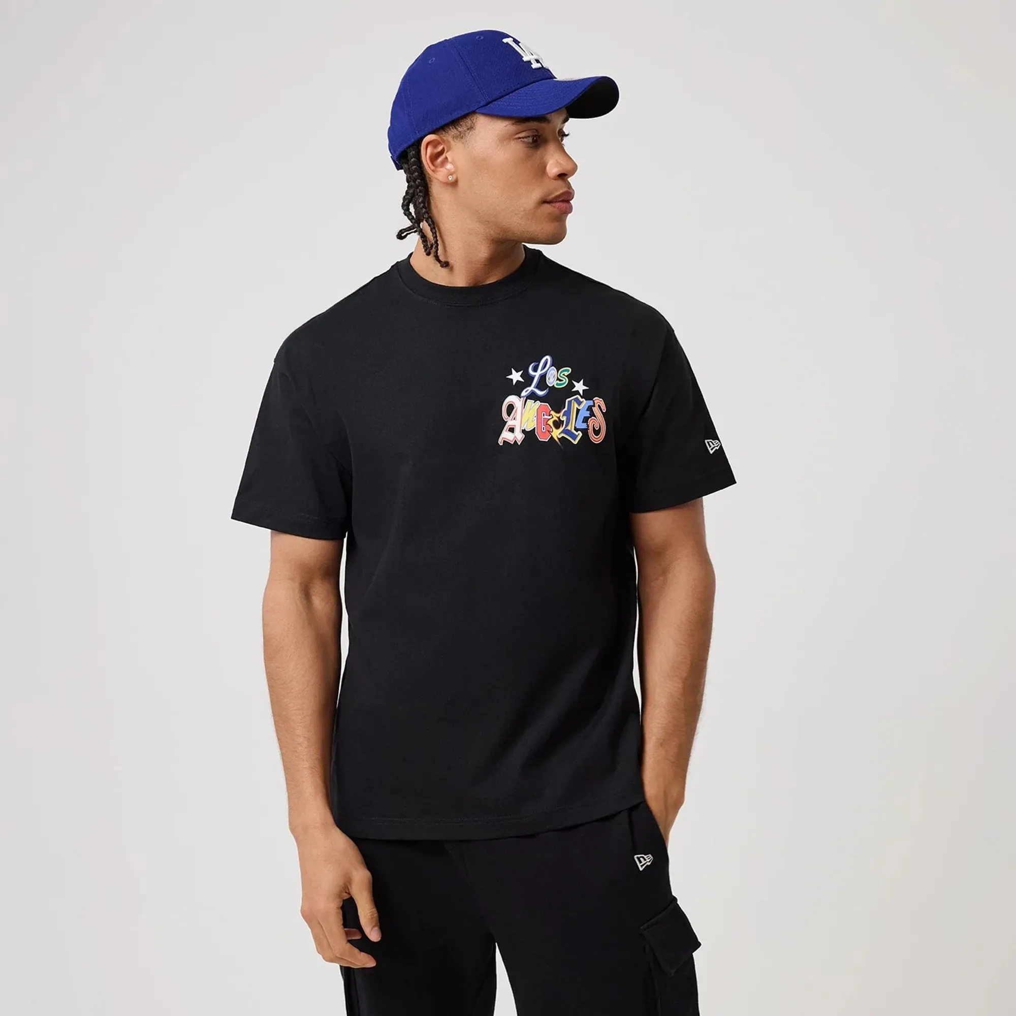 LA Dodgers MLB Word Art Black T-Shirt New Era Cap adult unisex