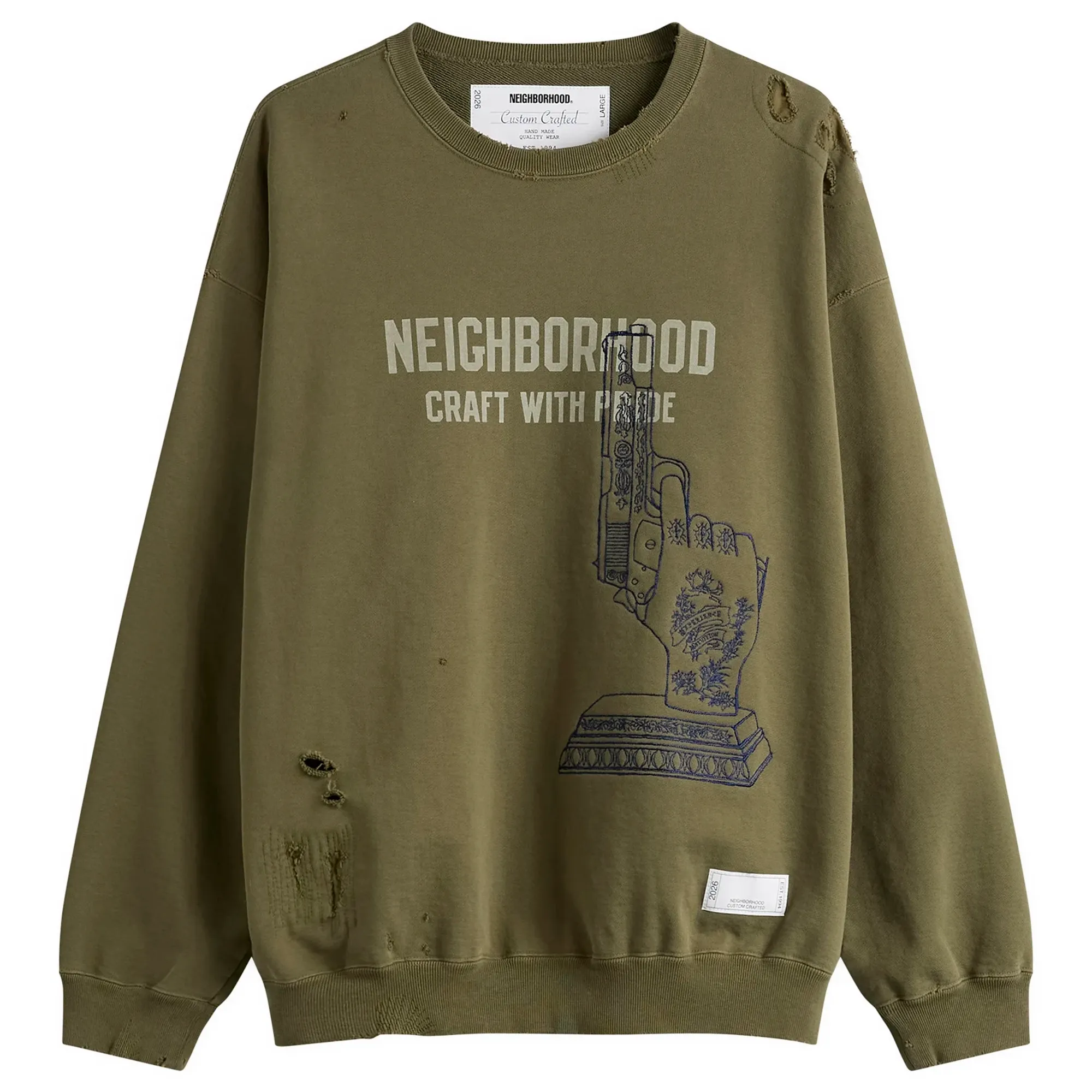 Neighborhood Men's Embroidered Savage Sweatshirt Olive Drab