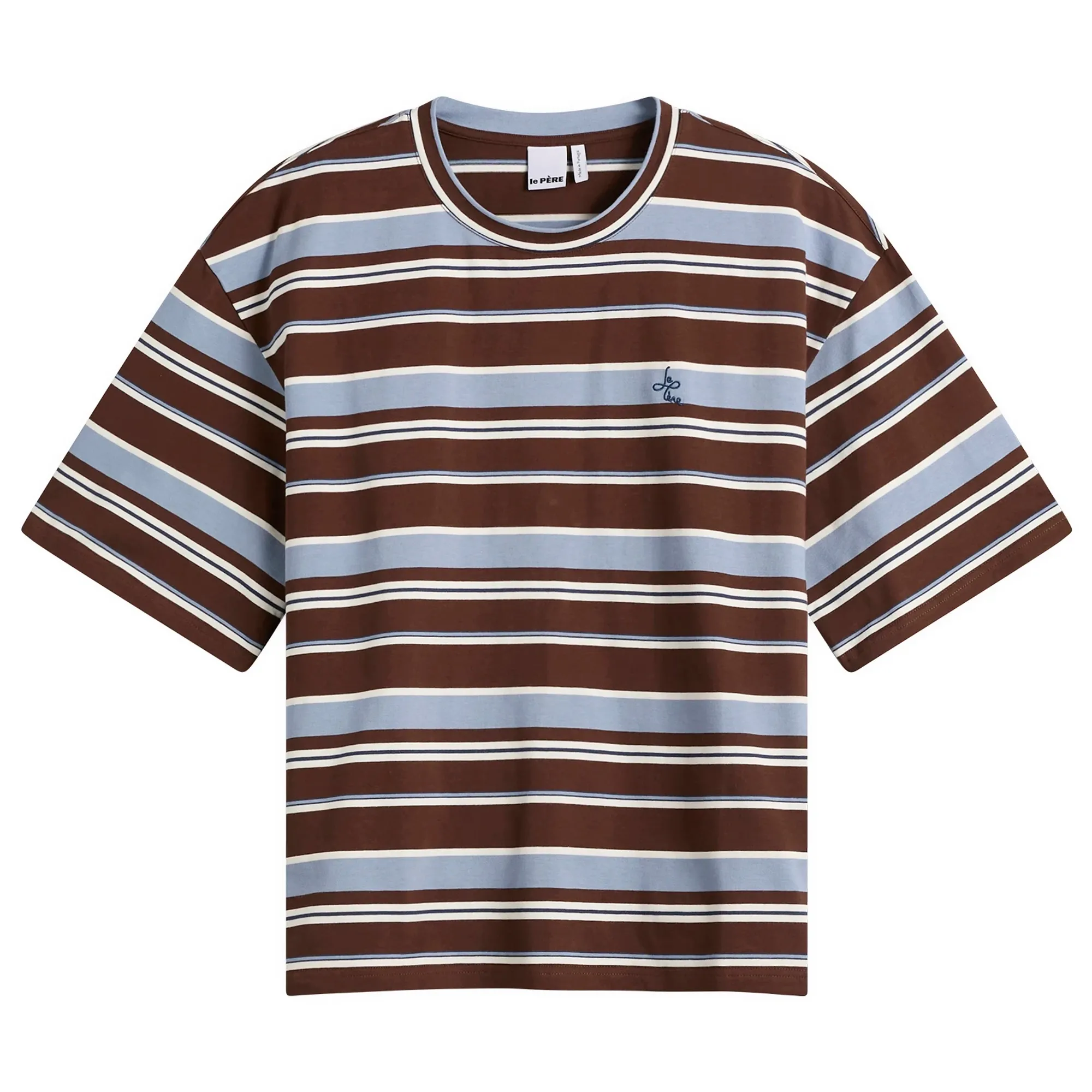 Le Père Men's Tommy T-Shirt Blue/Brown Stripe
