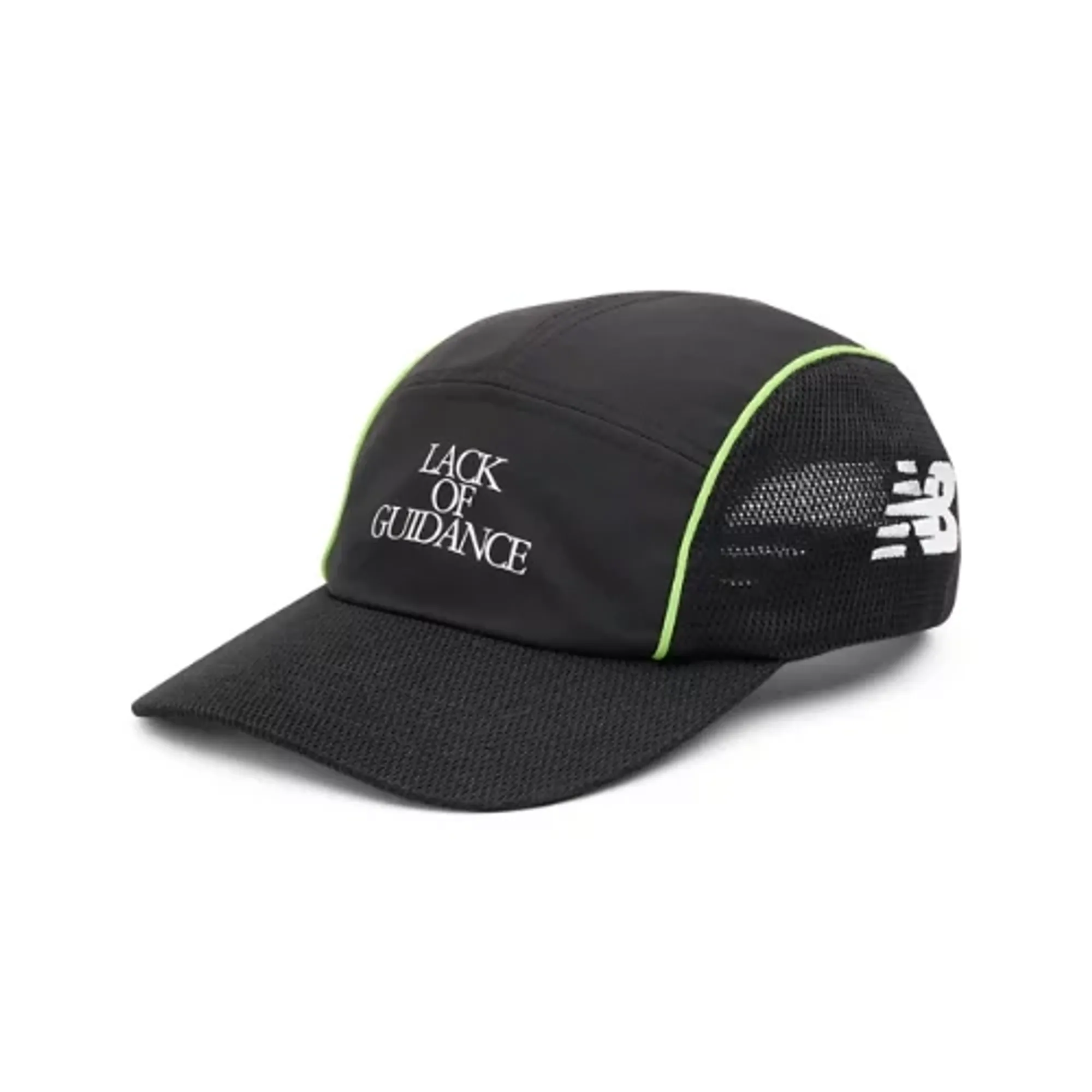New Balance Men's Lack of Guidance X 5 Panel Cap in Black/Green Polyester