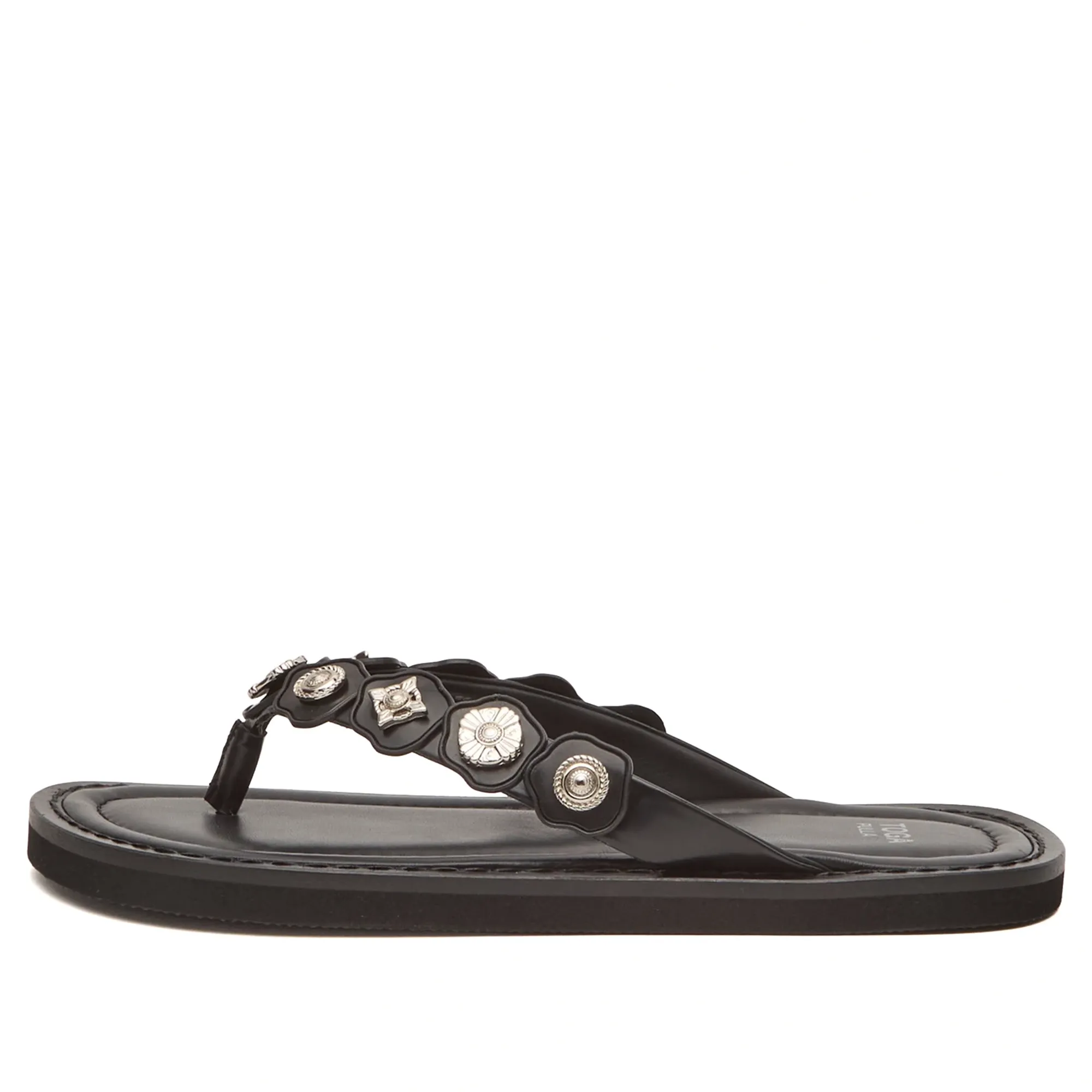 Toga Pulla Women's Leather Flip Flops Black