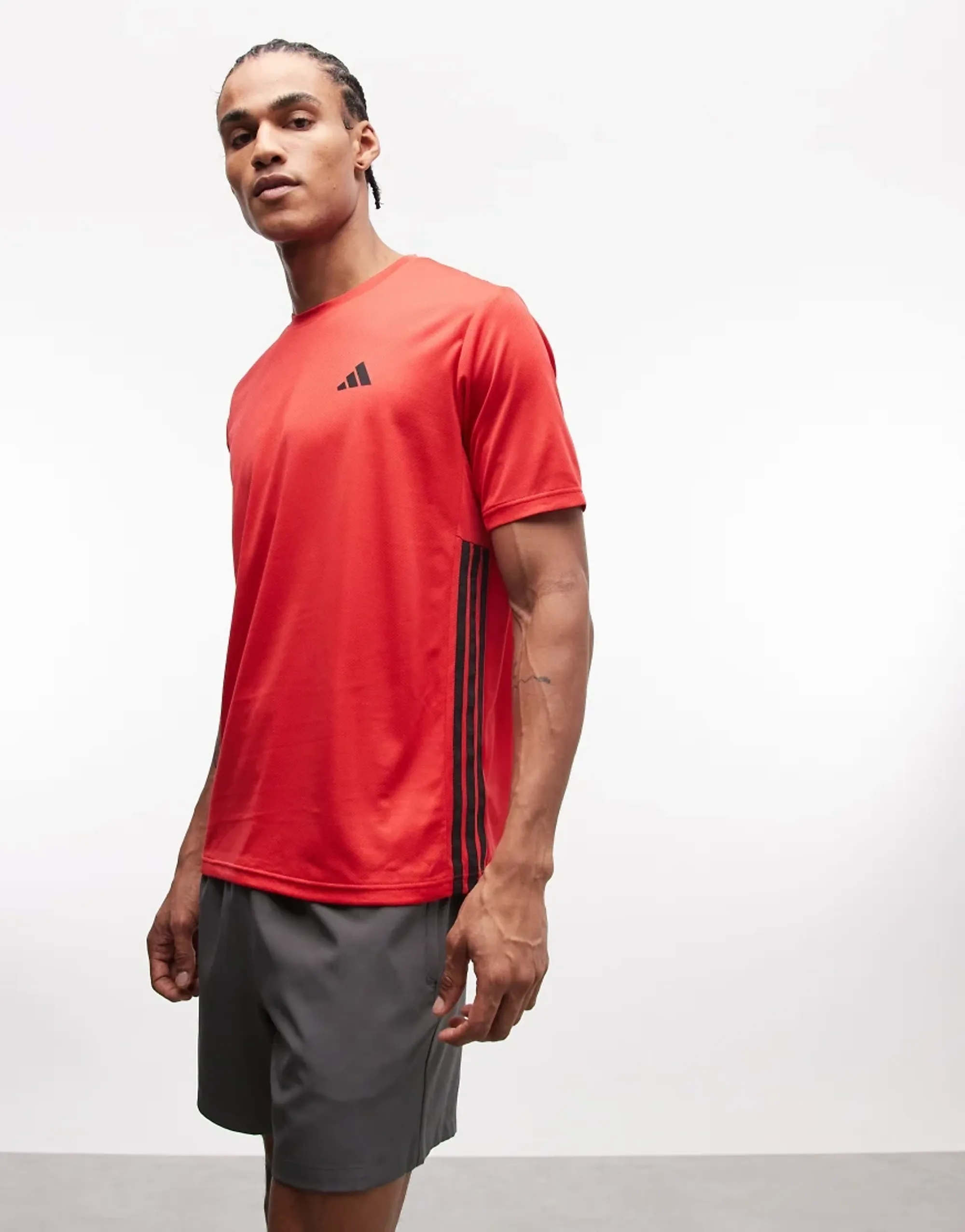 Adidas Training Essentials 3 Stripe T-Shirt In Red-Black