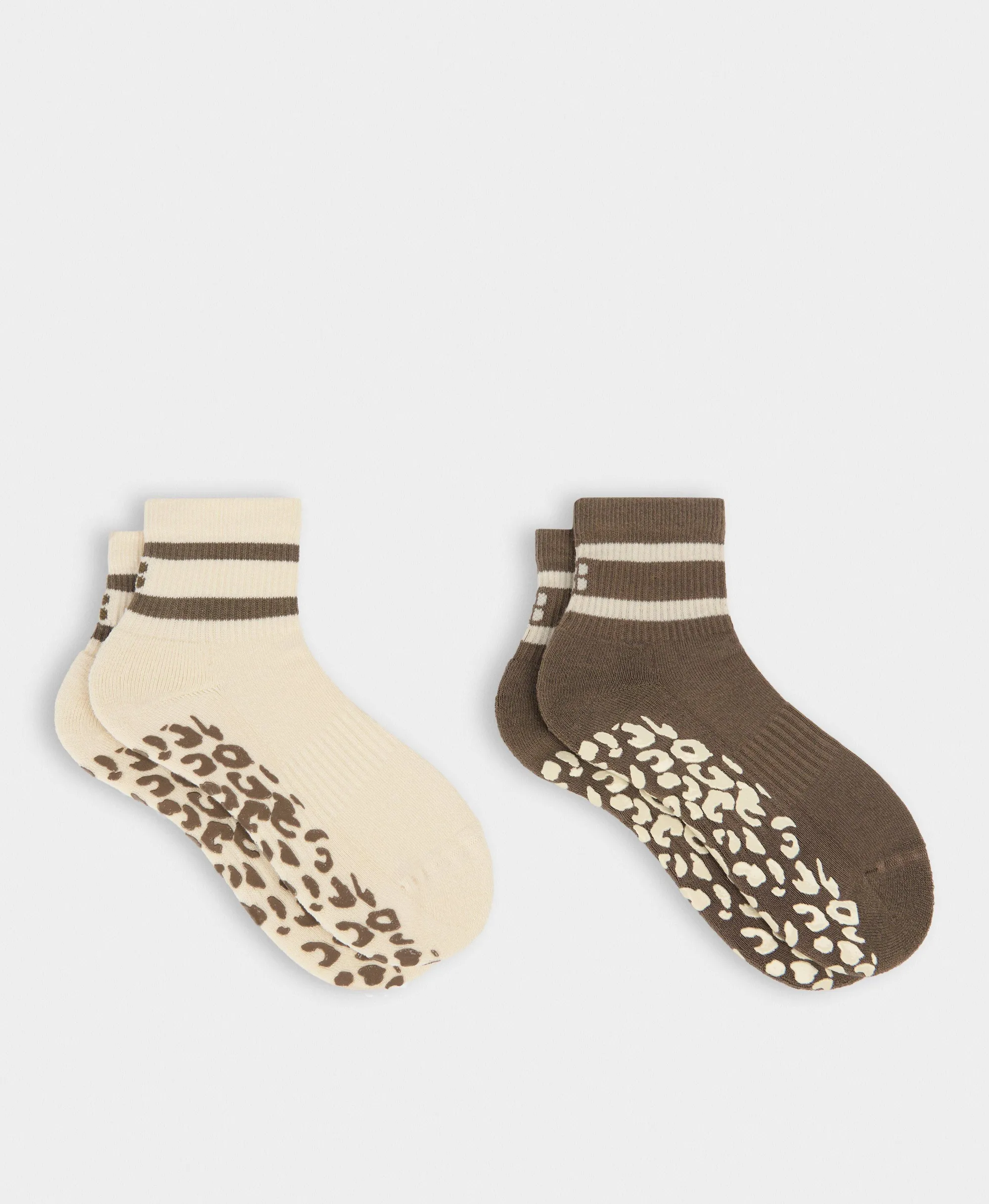 Sweaty Betty Animal Print Mini Pilates Crew Gripper 2 Pack, Brown, Women's UK 2-5