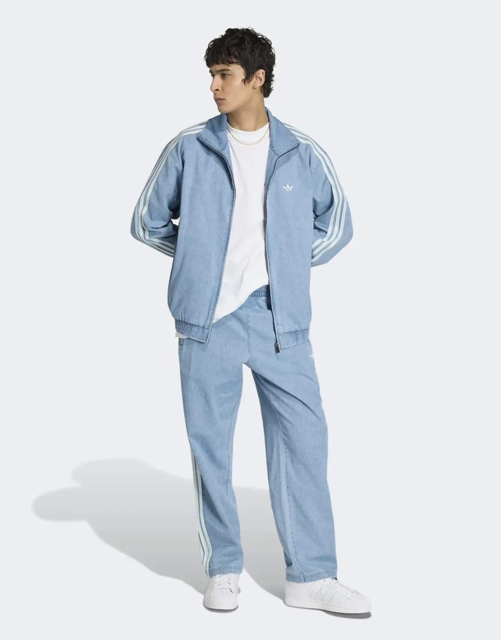 Adidas Originals Denim Firebird Track Pants In Light Blue