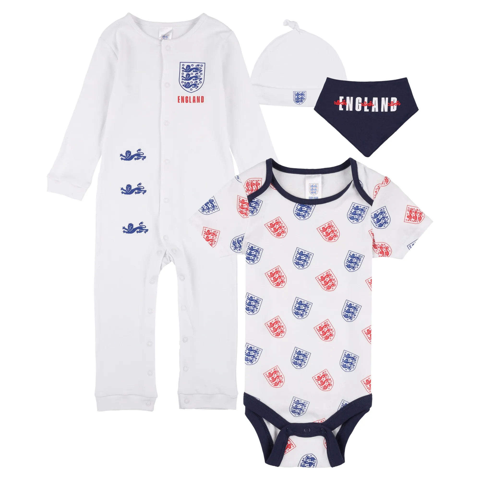 England Baby 4 Piece Set - Sleepsuit, Bodysuit, Bib, Hat