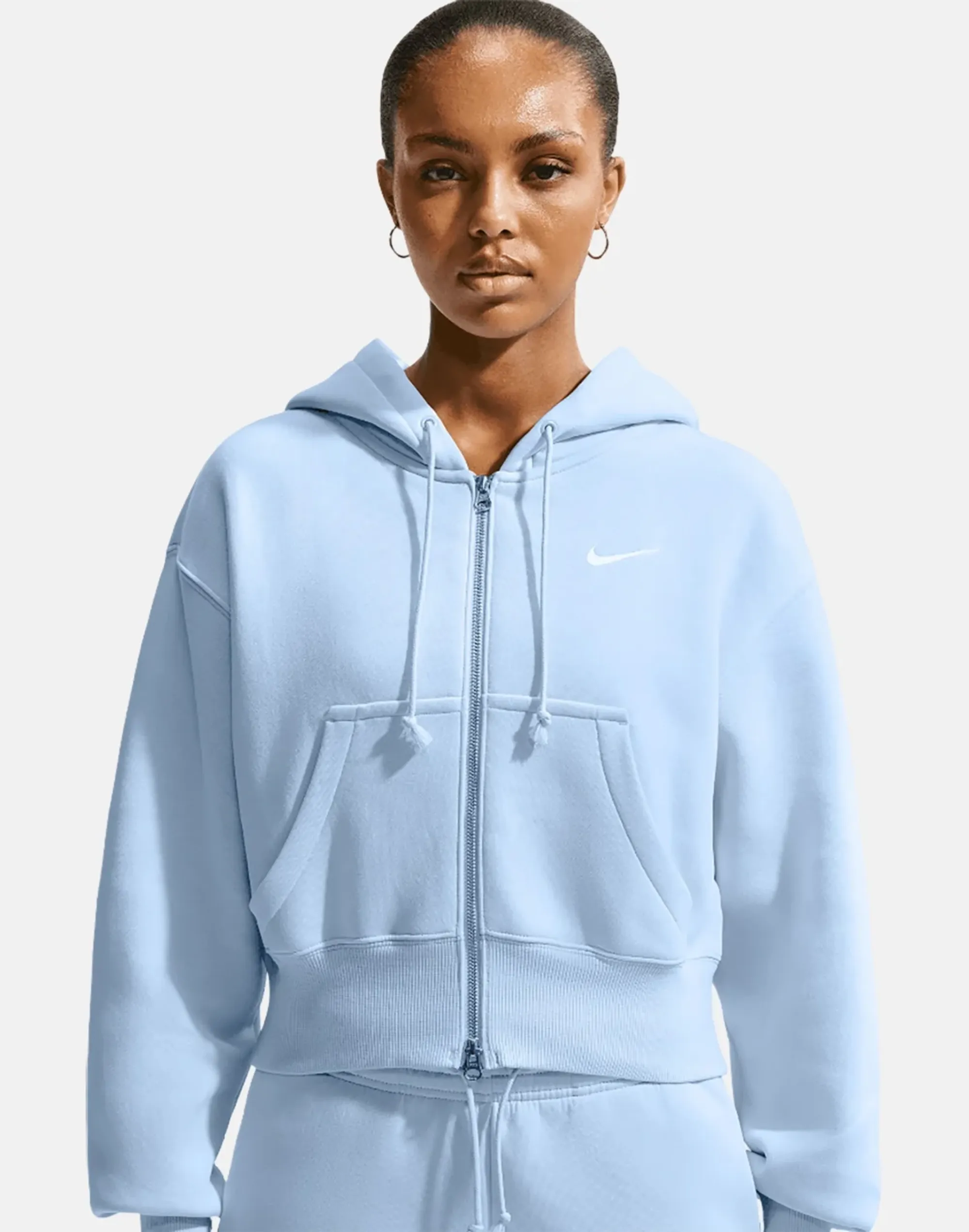 Women's Nike Phoenix Fleece Cropped Full Zip Hoodie in Blue 