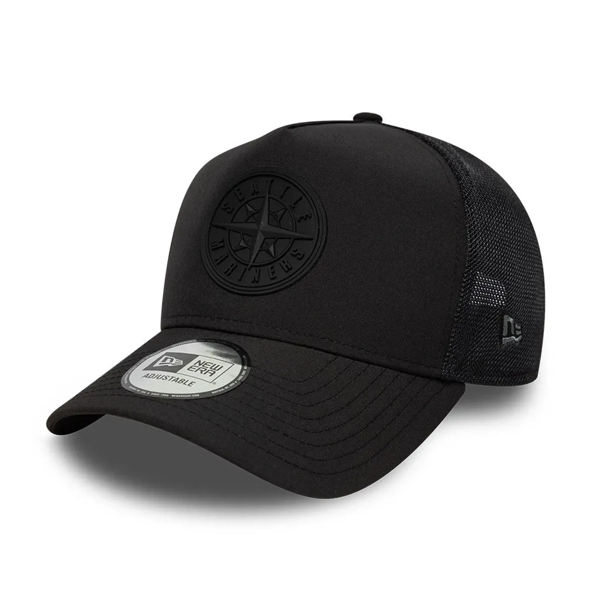 Seattle Mariners MLB Sport Black 9FORTY E-Frame Trucker Adjustable Cap New Era Cap adult unisex