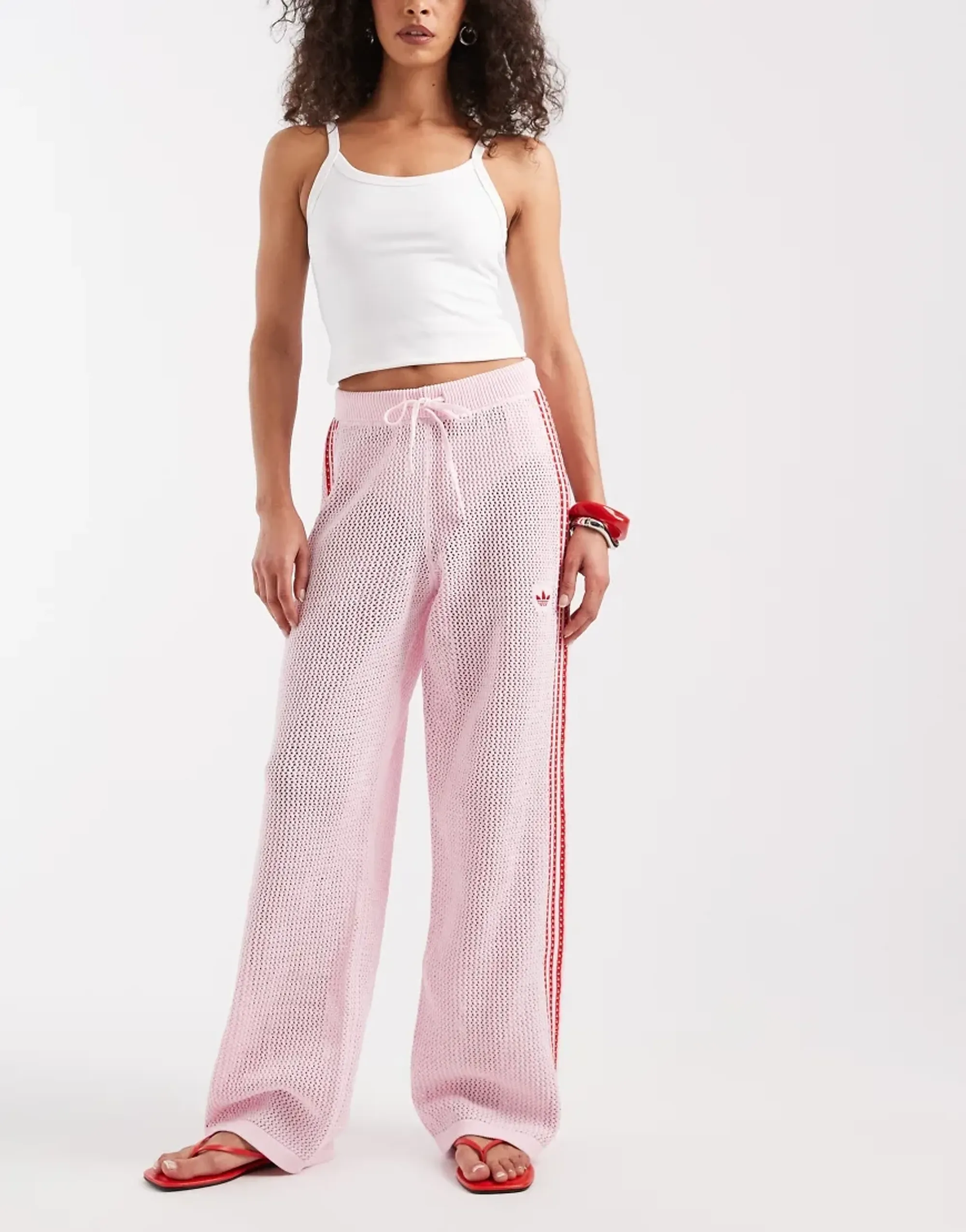 Adidas Originals Crochet Track Pants In Pink And Red