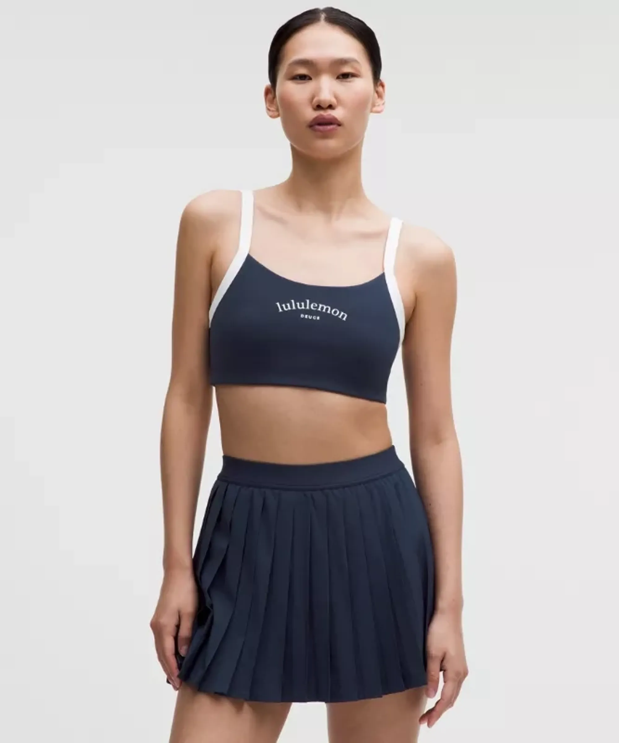 lululemon – Women's Straight-Strap Sports Bra Light Support, B/C Cup Tennis Deuce – Color Blue/White – Size Large