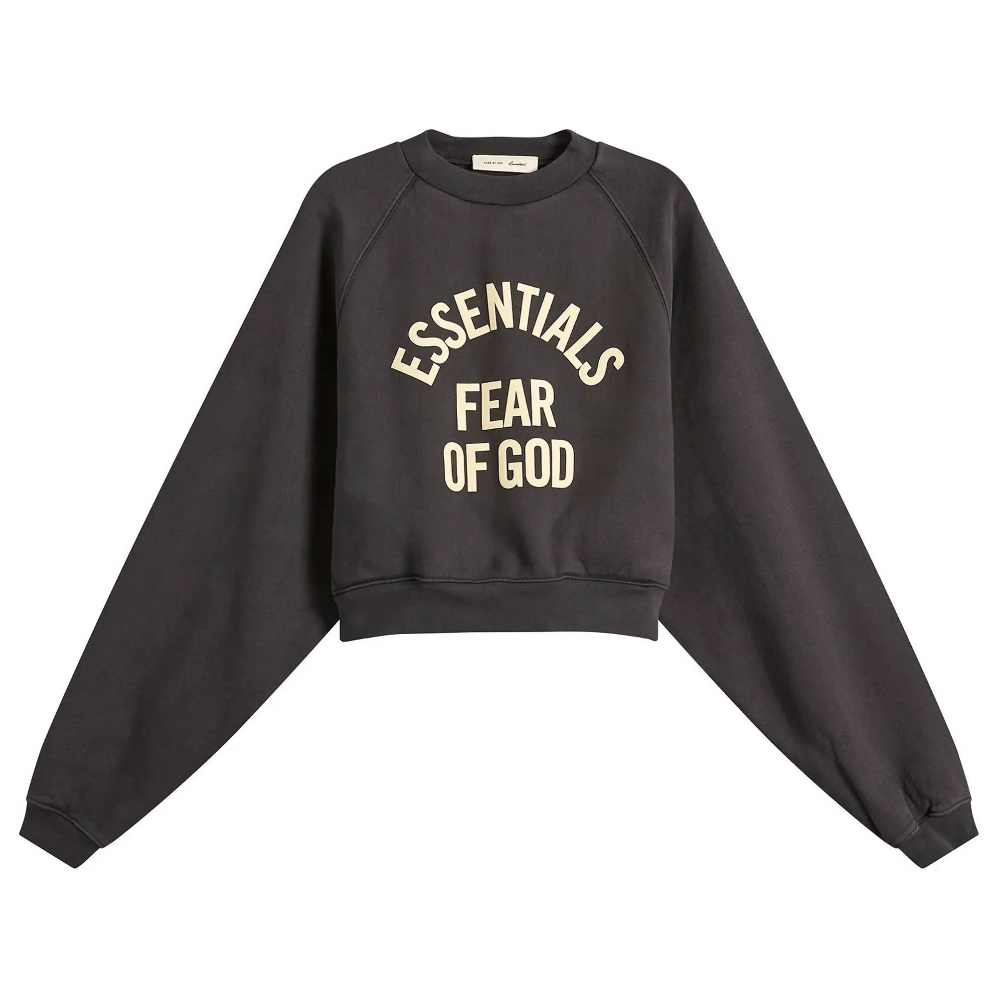 Fear of God ESSENTIALS Women's Campus 90'S Cropped Raglan Crewneck Faded Black
