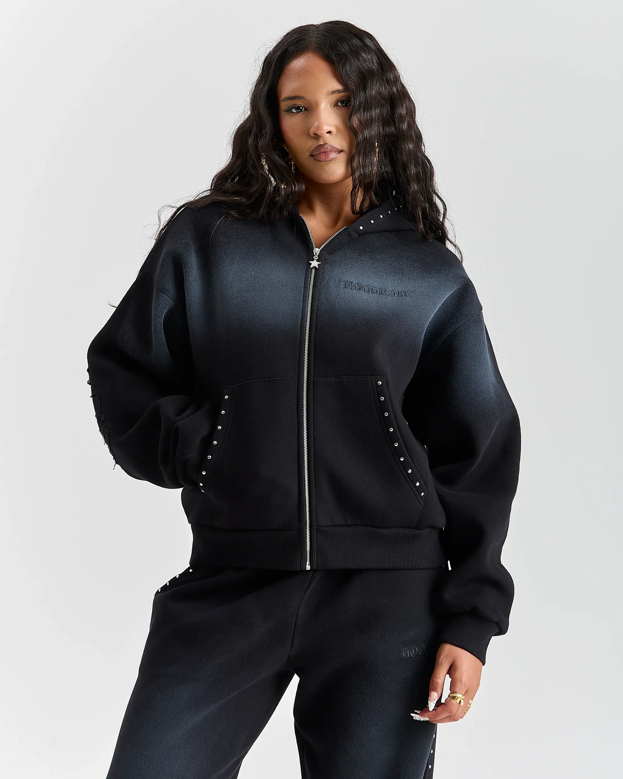 The Winner's Circle Aspen Mid Length Zip Hoodie - Black Wash