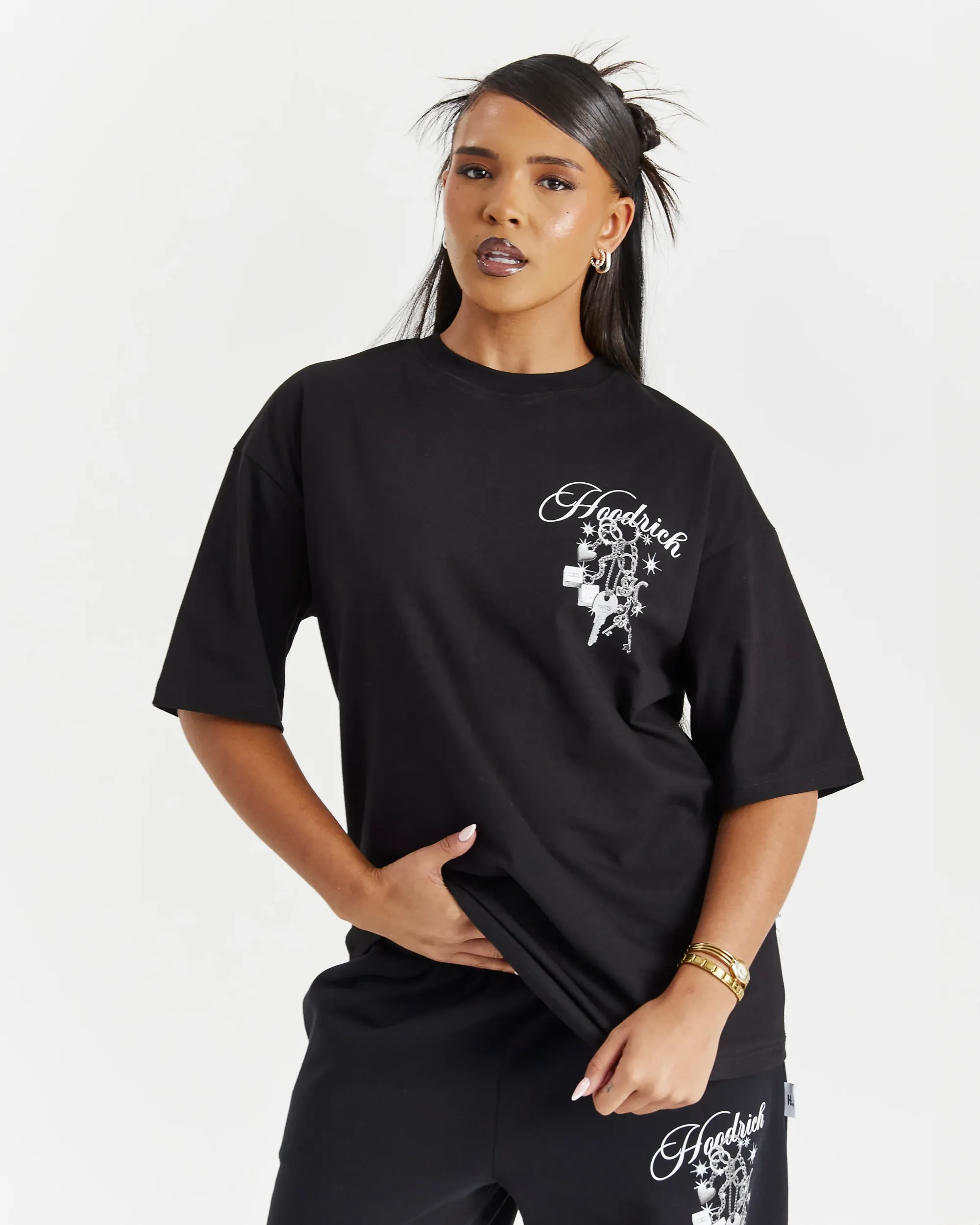 Lyra Oversized T-Shirt - Black/Rhinestone/Pink