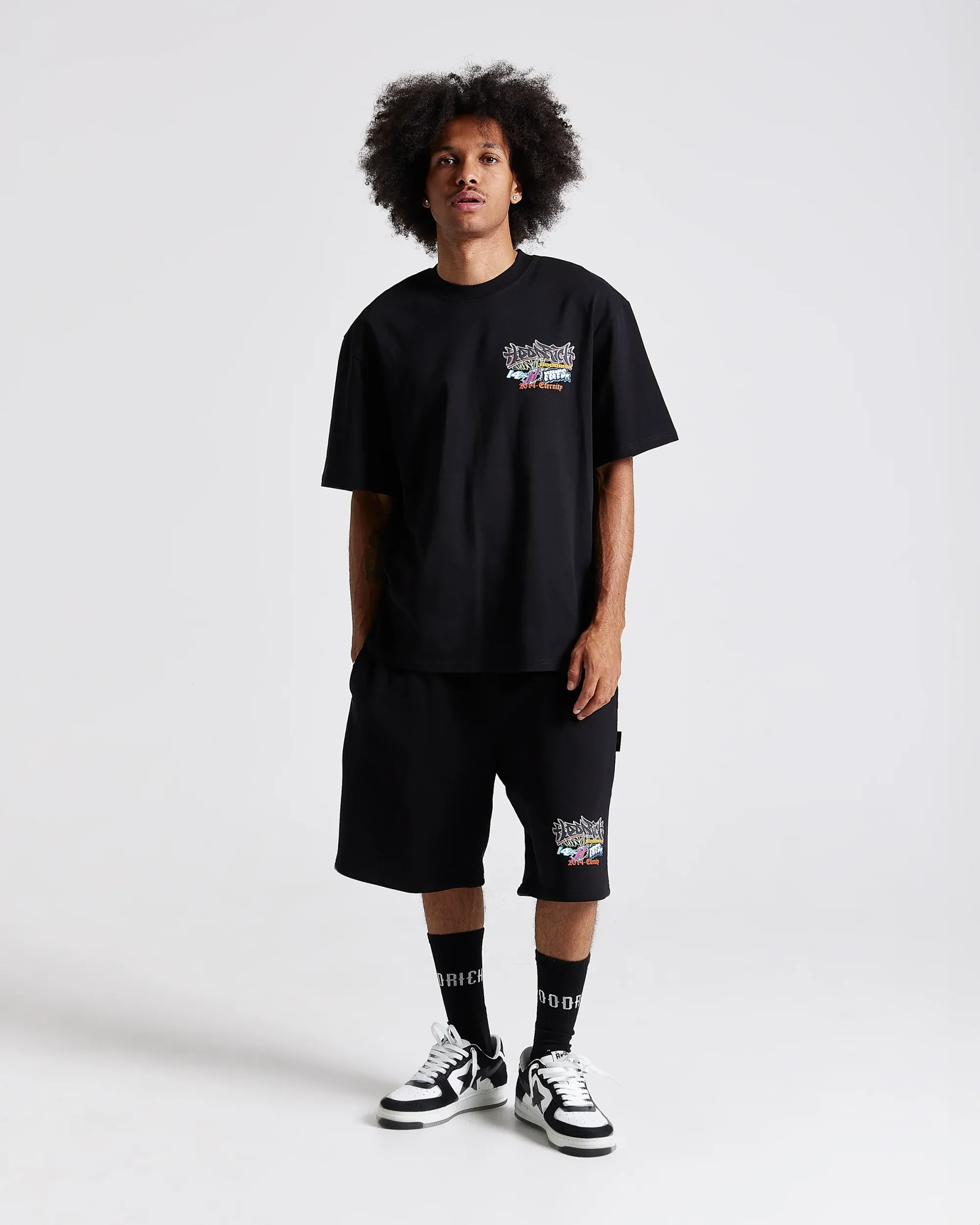Graff Rave Oversized Shorts - Black/Grey/Pink