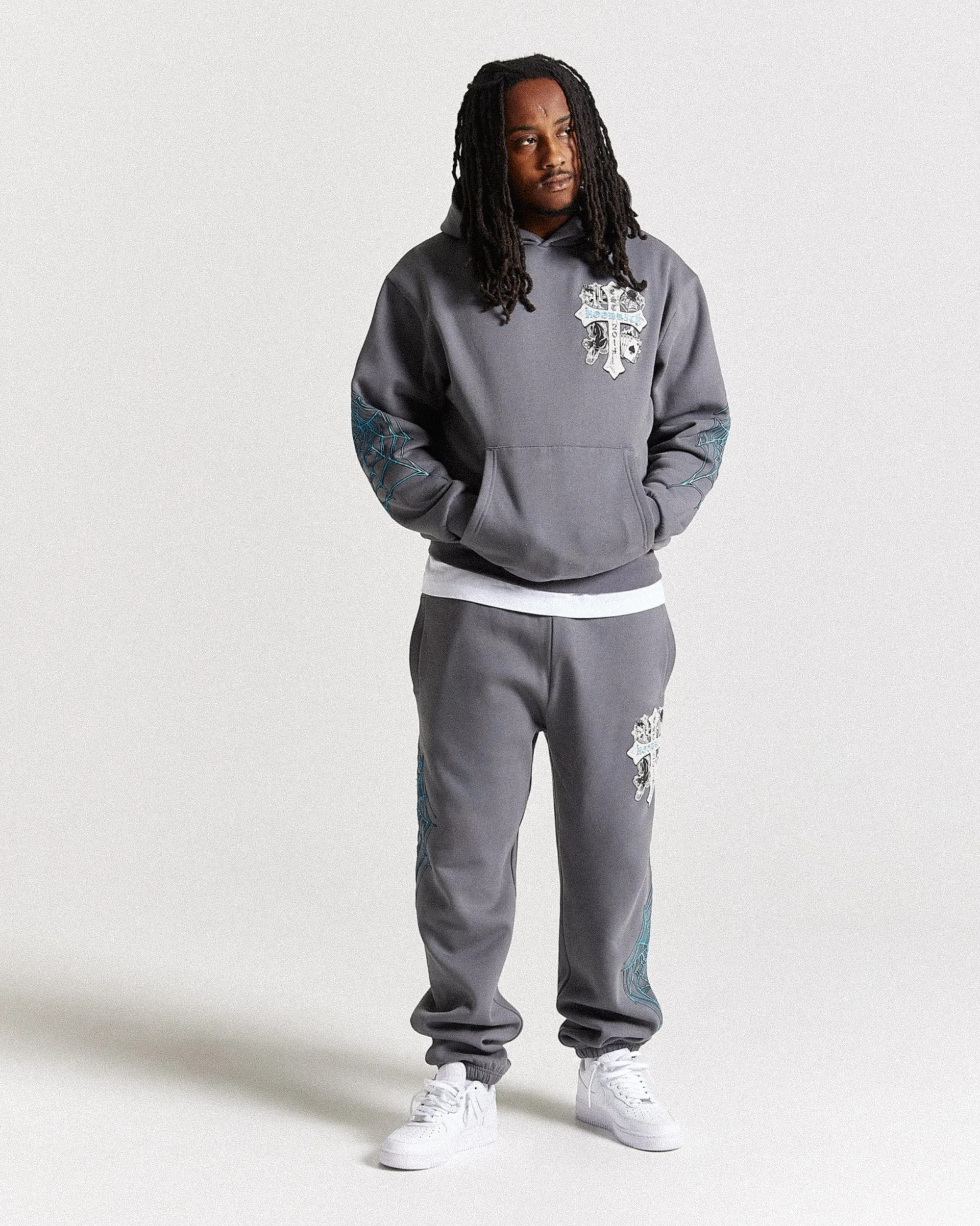 Cross Oversized Joggers - Grey/Blue