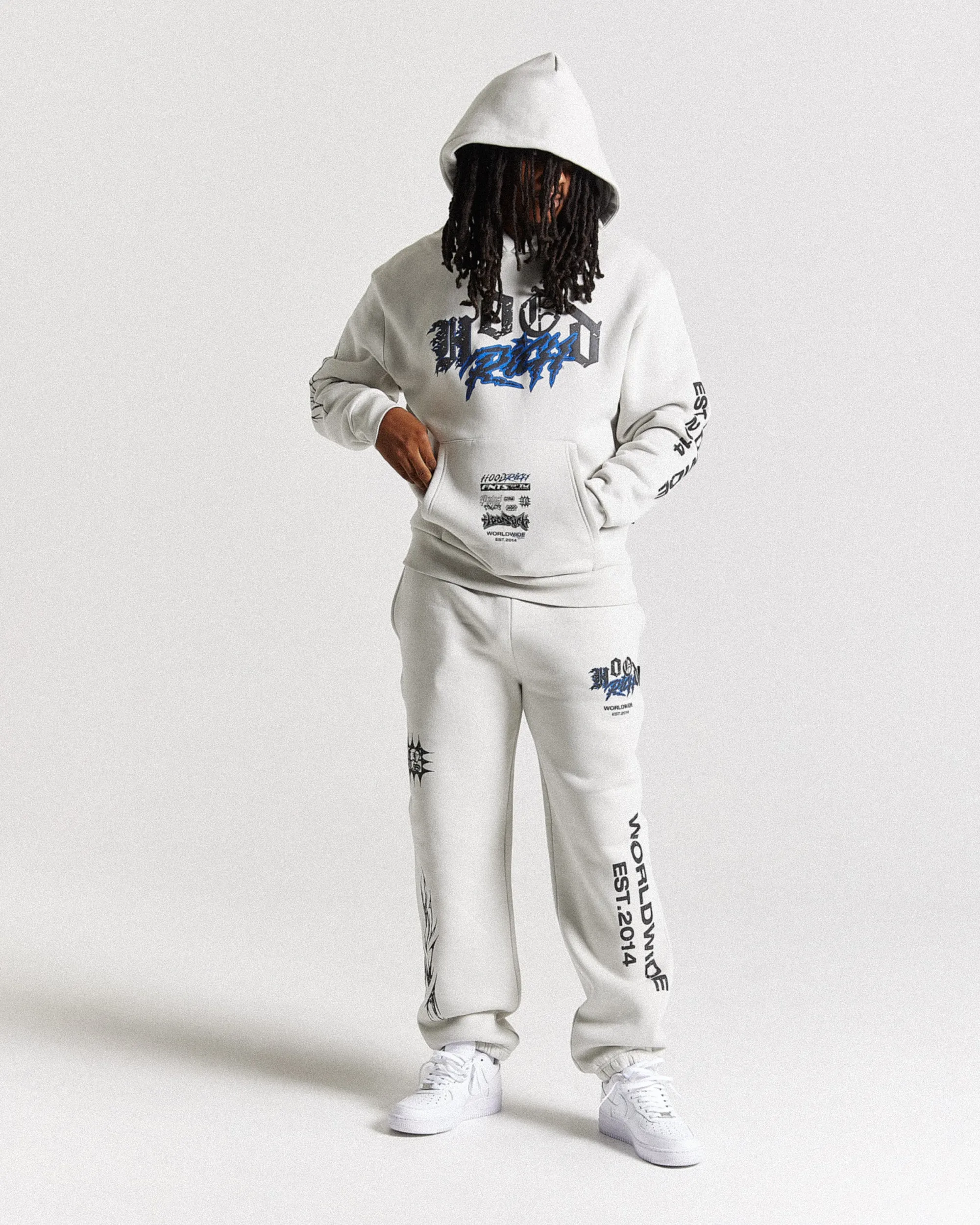Vertigo Oversized Joggers - Off White/Black/Blue