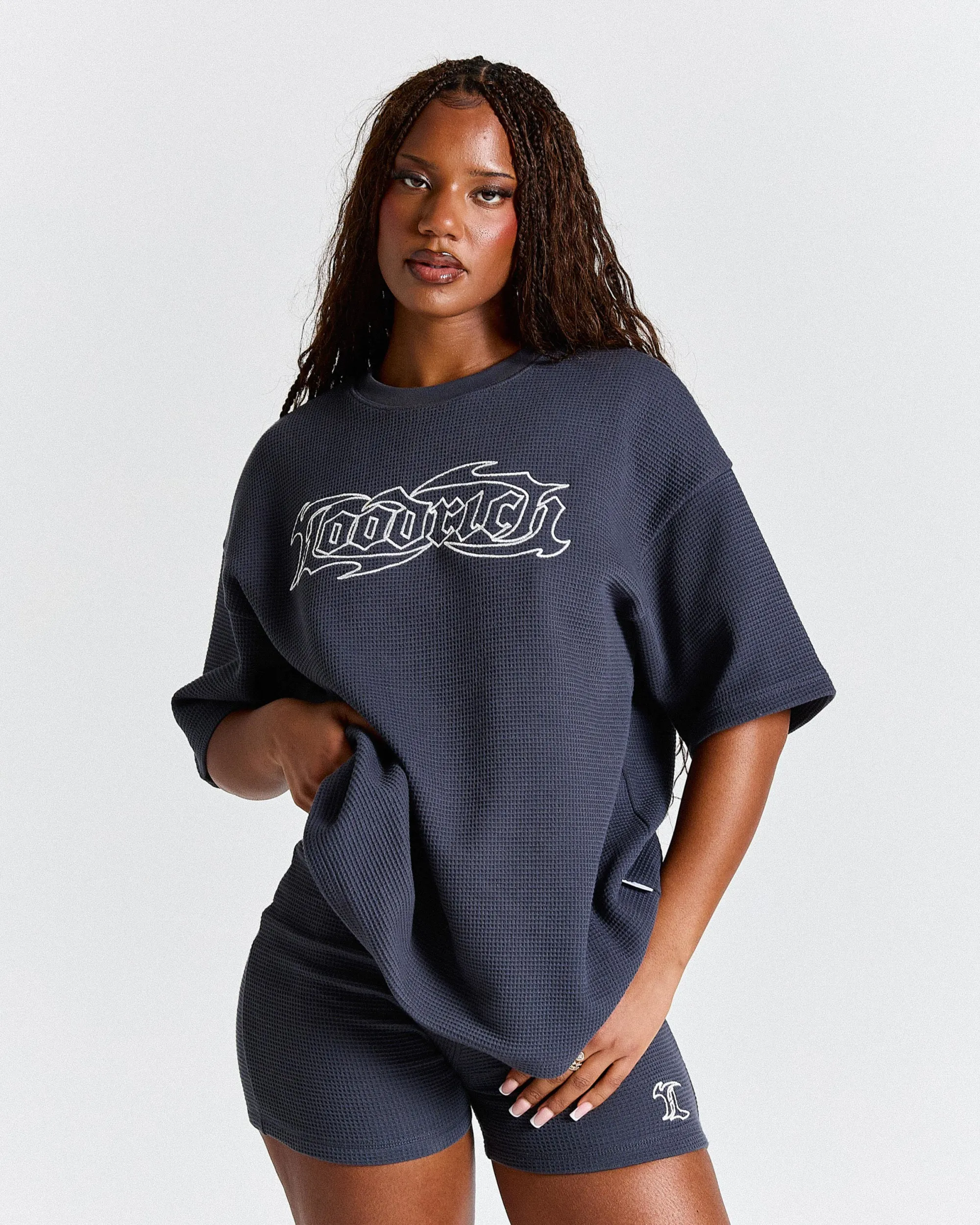 Luz Waffle Oversized T-Shirt - Dark Grey/White