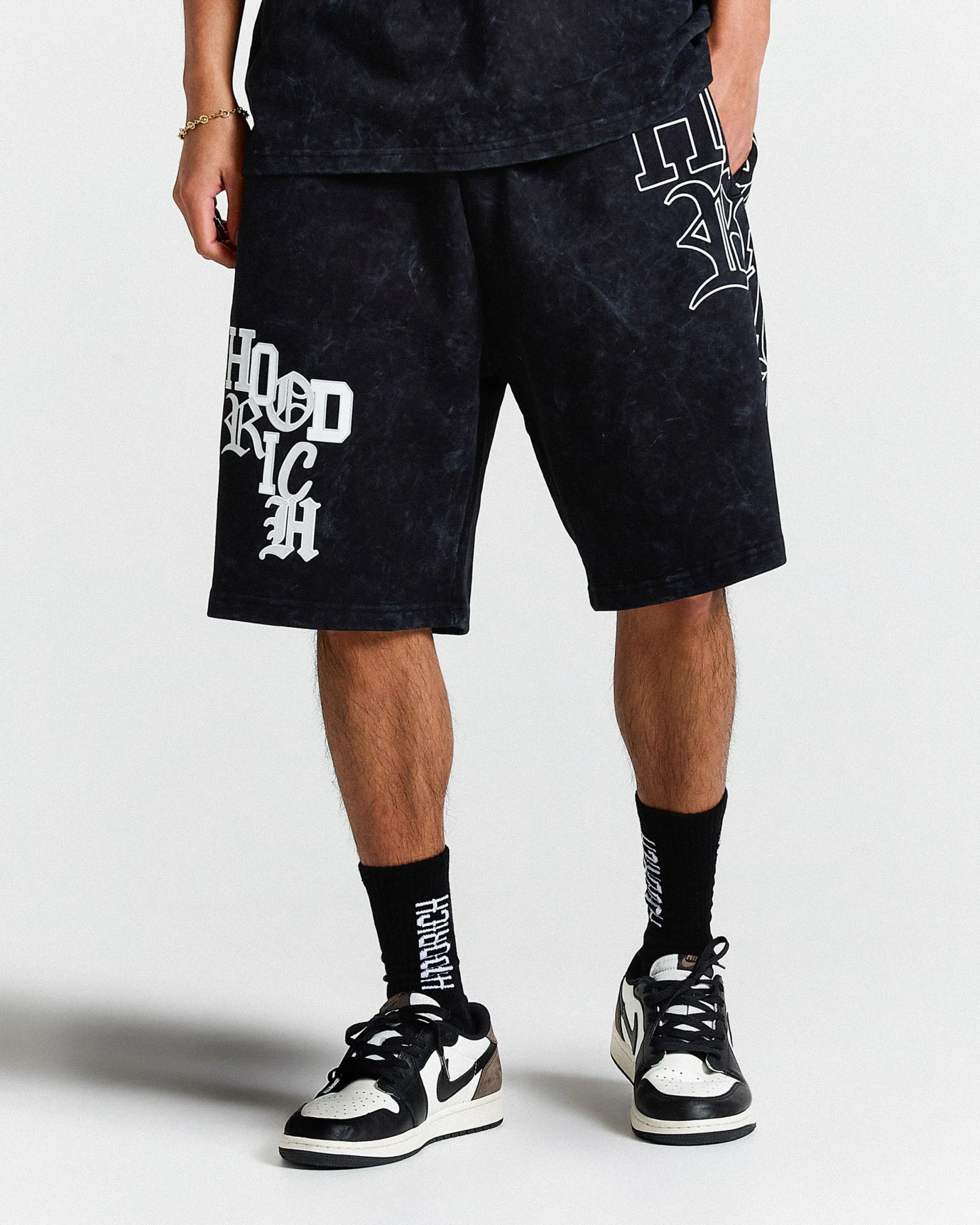 Heritage Oversized Shorts - Black Wash/White