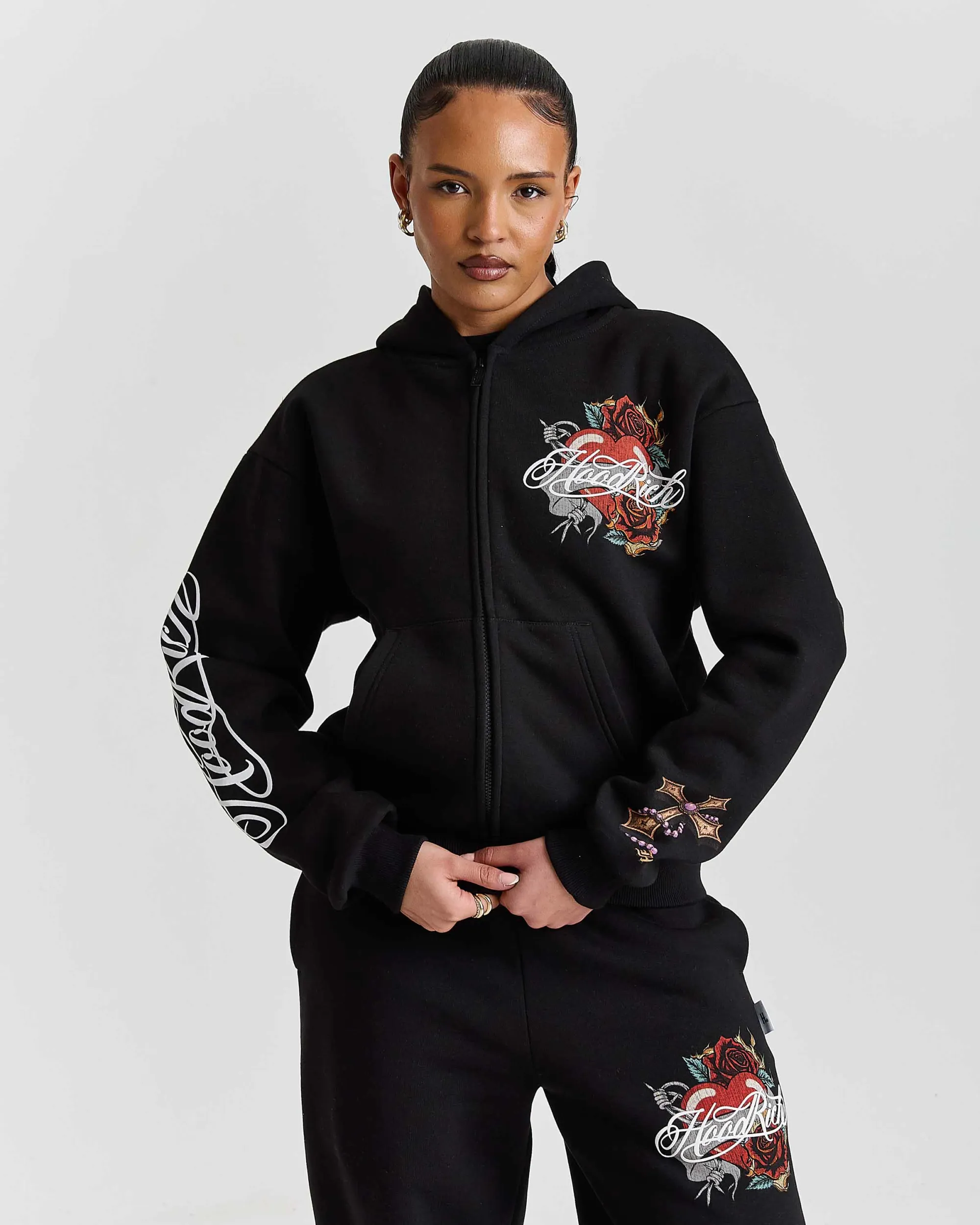 Vox Mid Length Zip Hoodie - Black/Red