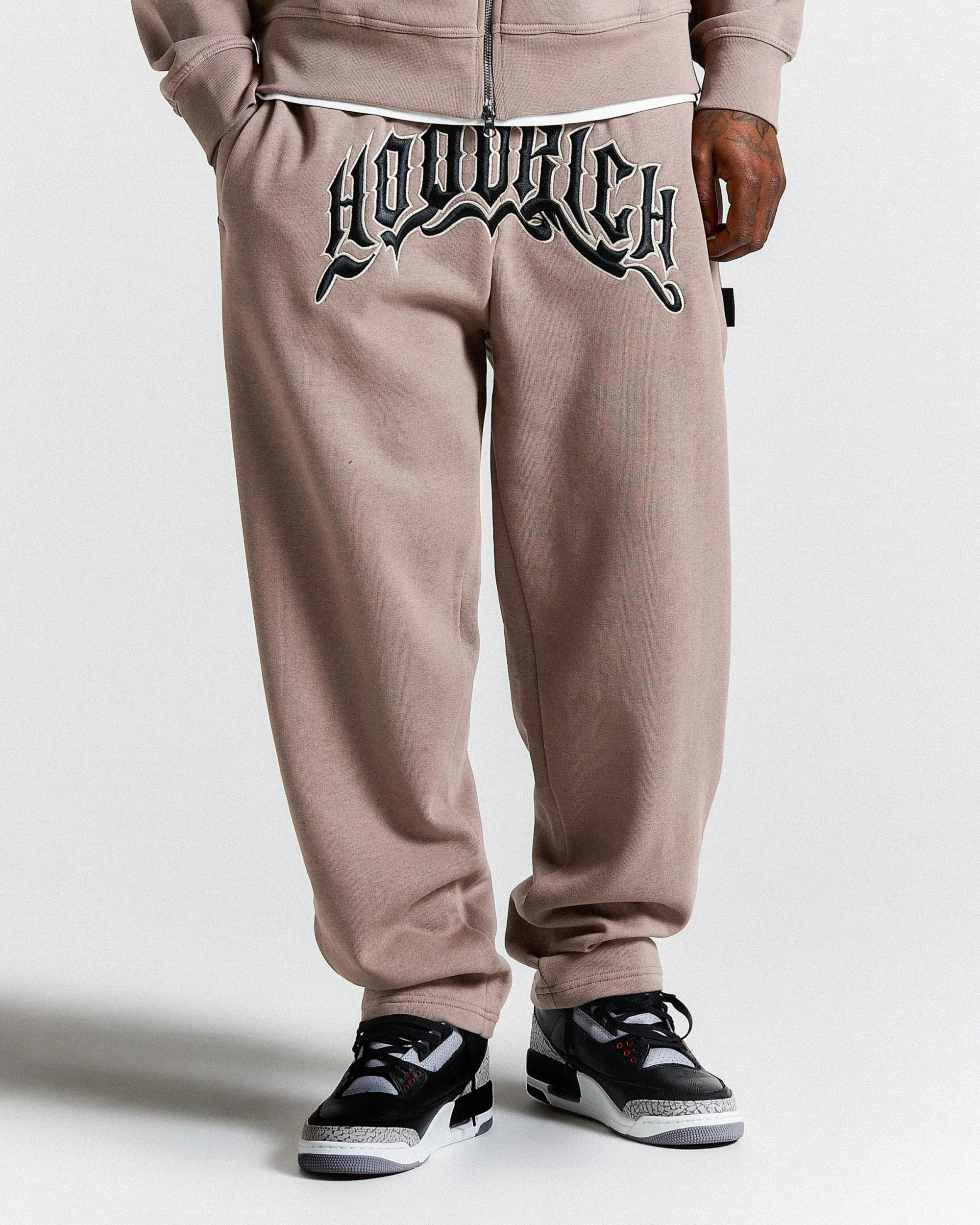 Ritual Oversized Open Hem Joggers - Brown/White/Black