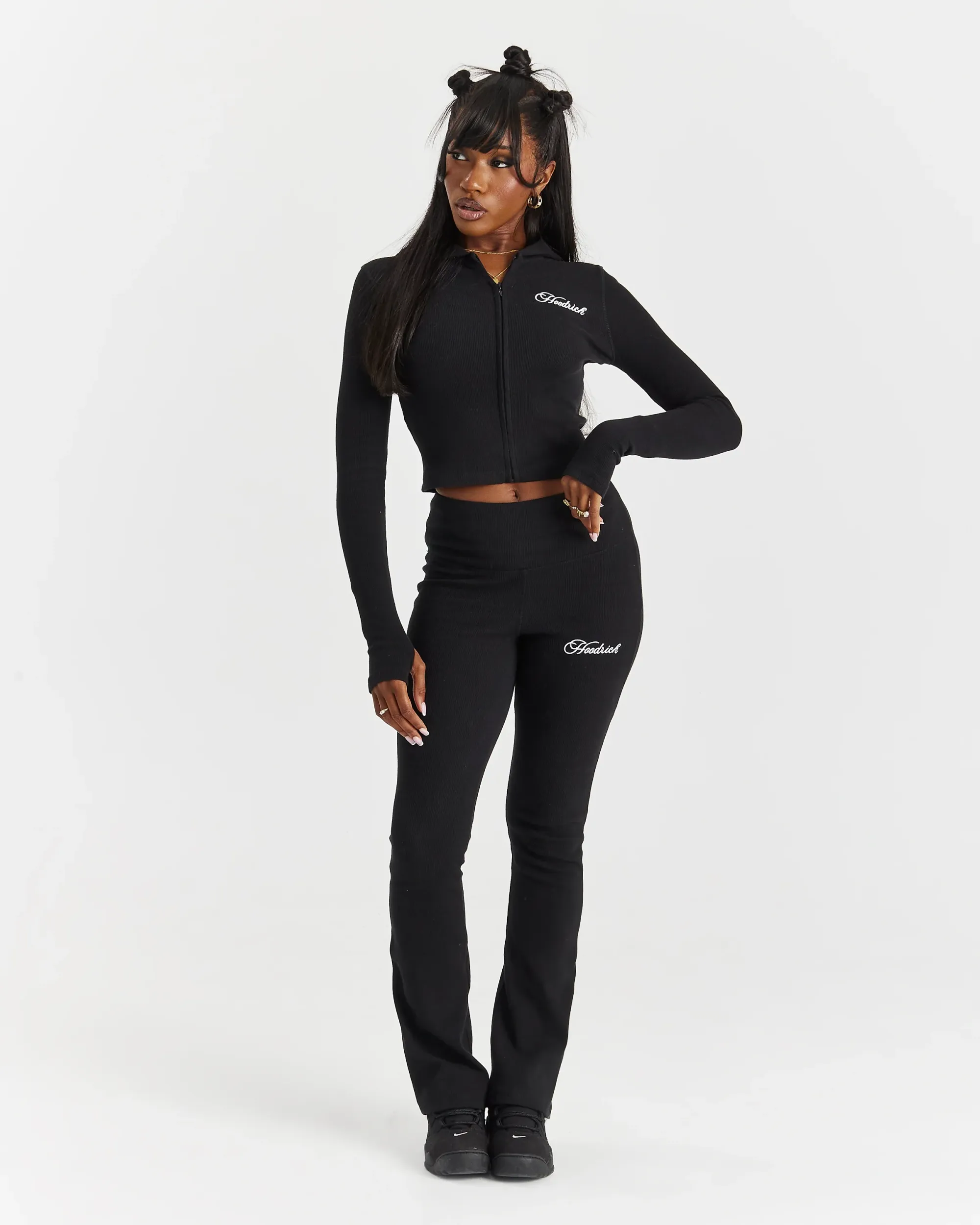 Selene Thick Waistband Flares - Black/White