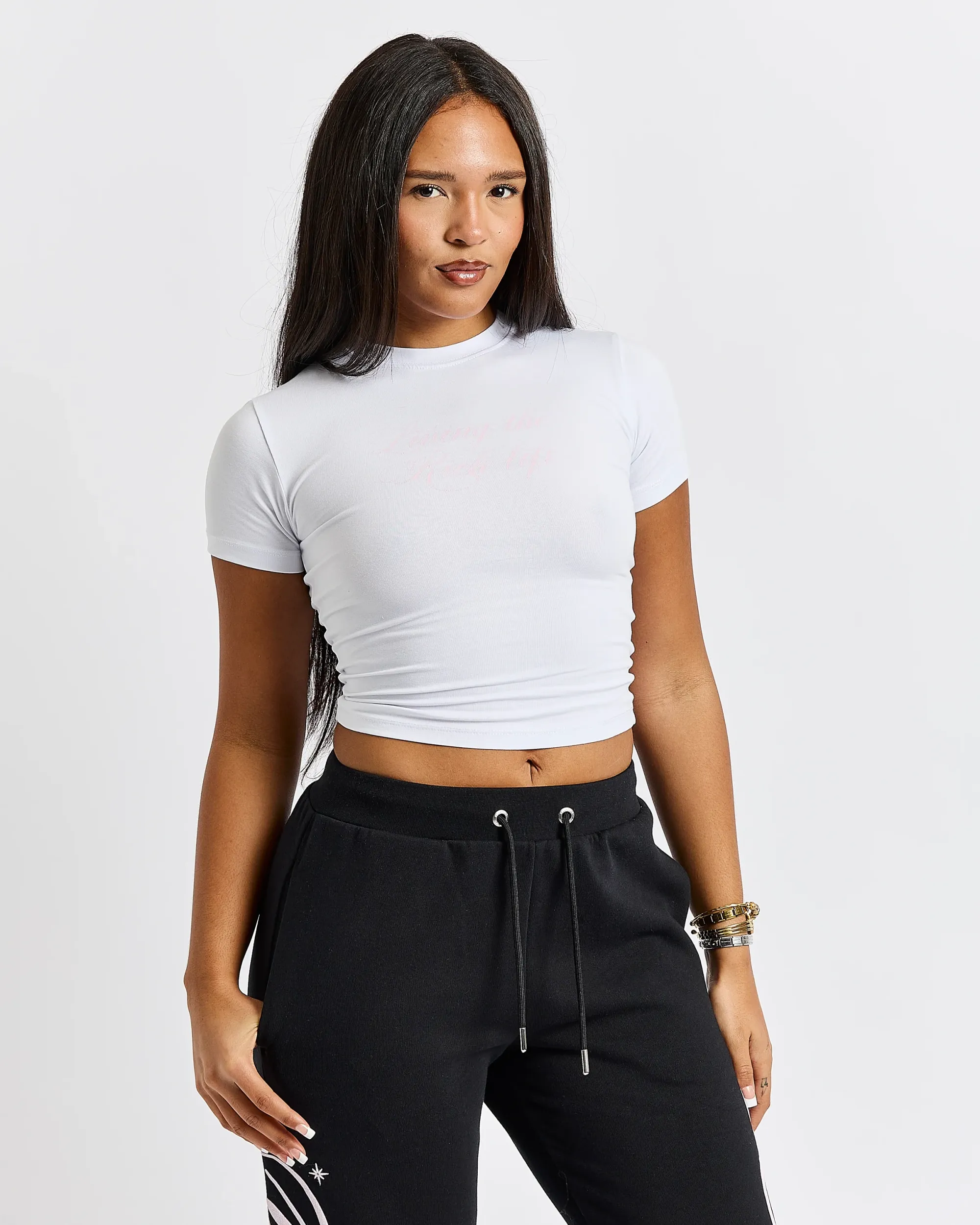 Living The Rich Fitted Tee - White/Pink