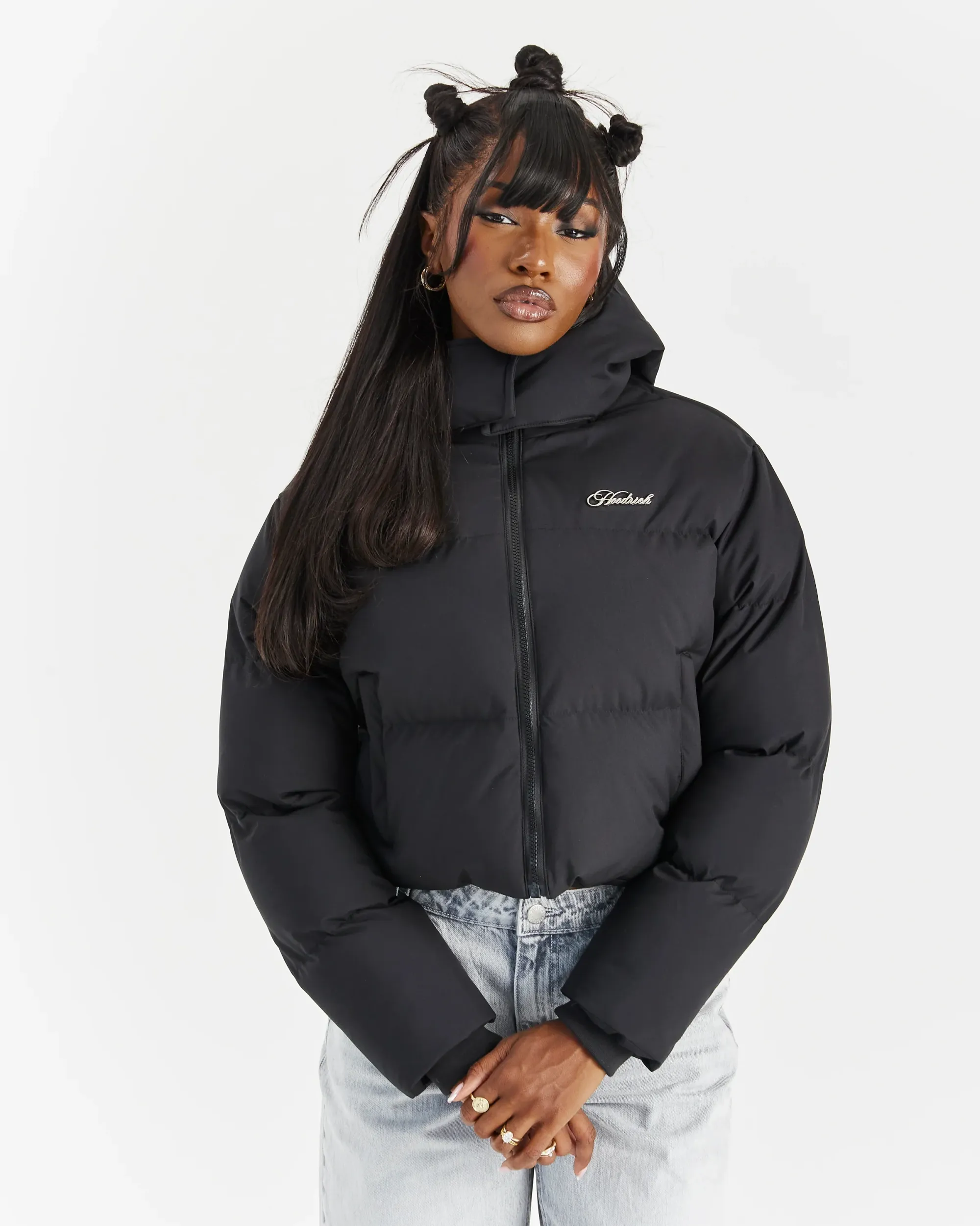 Script Hugo Cropped Puffer - Black/Silver