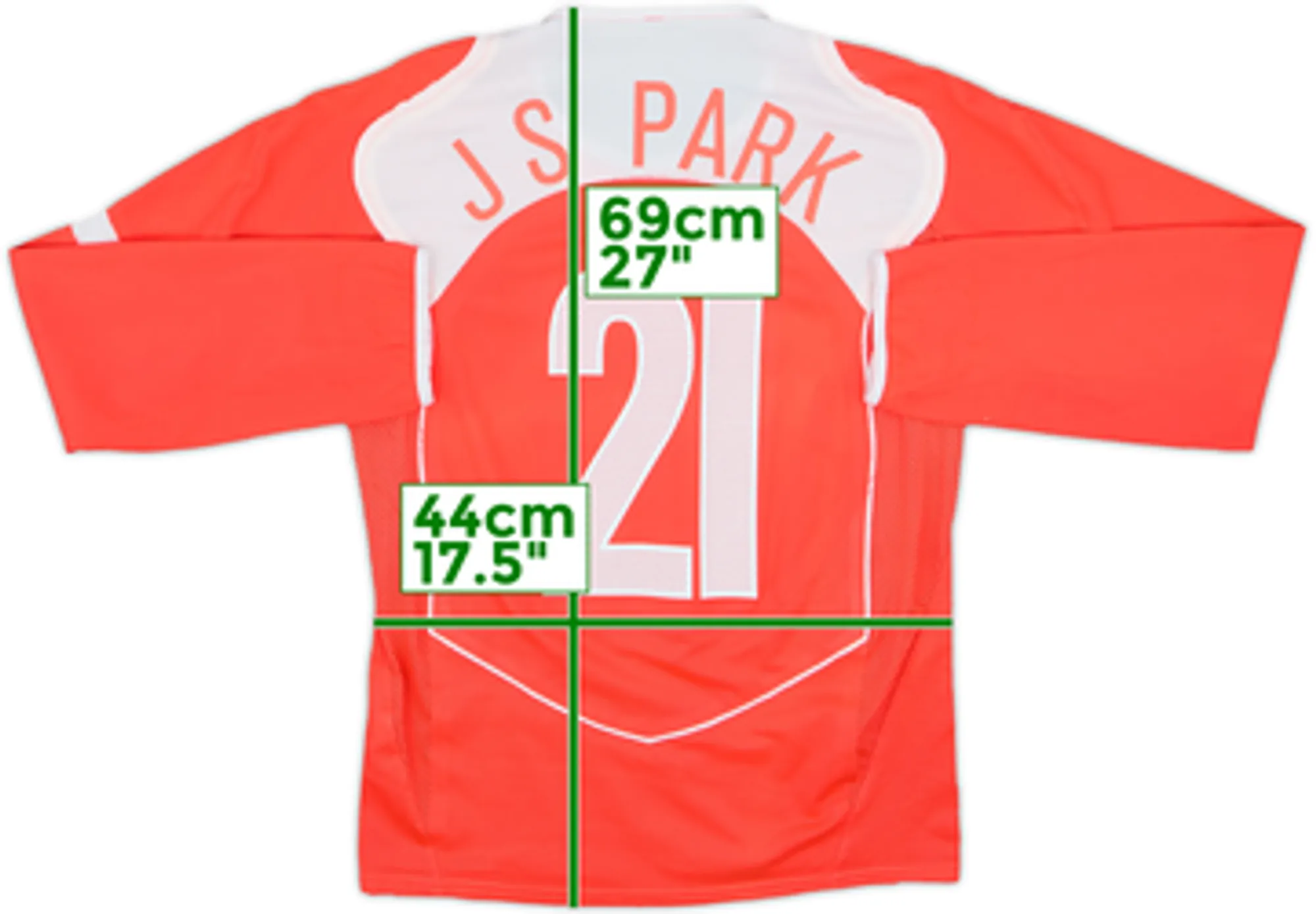 2004-06 South Korea Player Issue Home L/S Shirt J.S.Park #21 - 5/10 - (S)