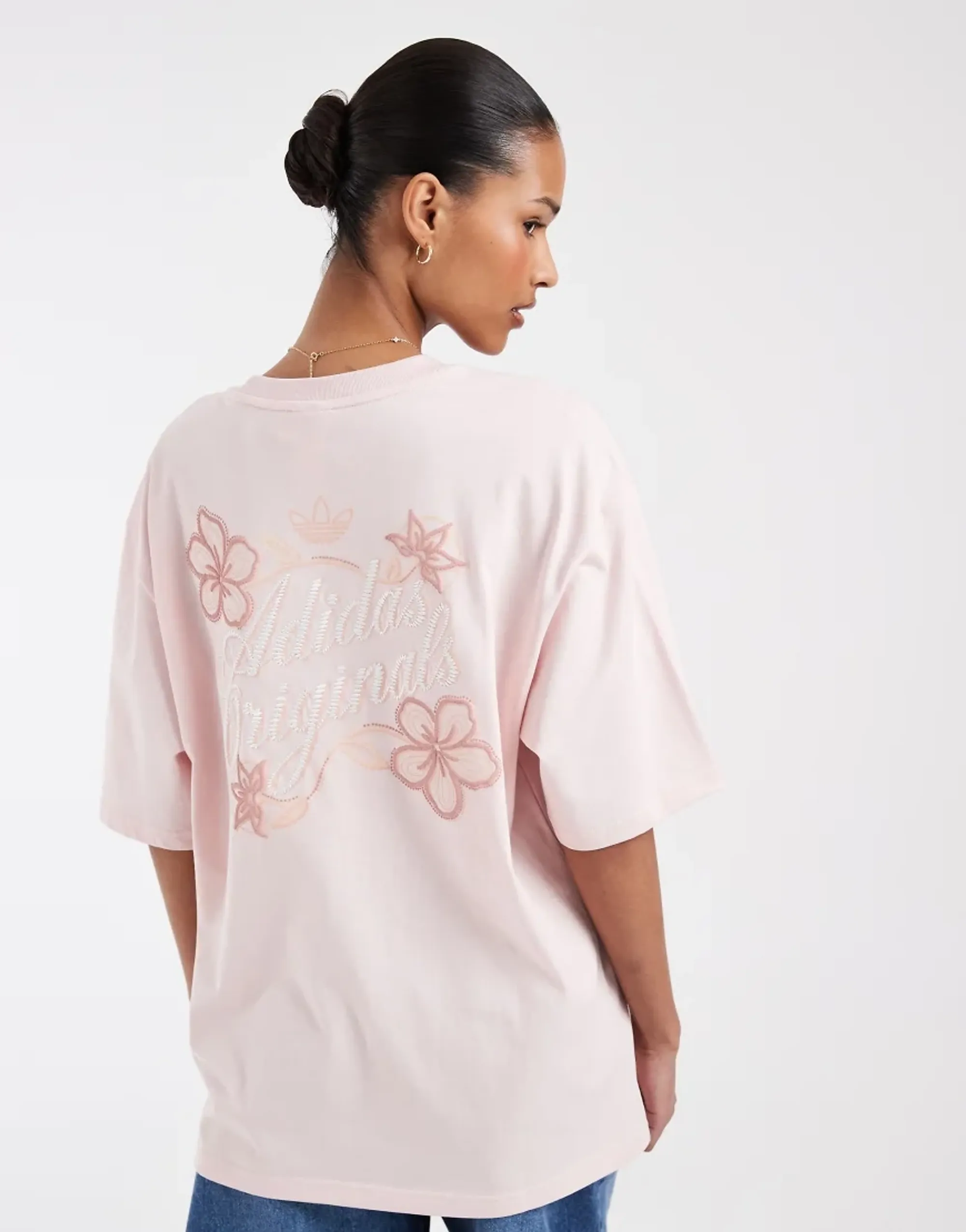 Adidas Originals Tropical Floral T-Shirt In Off Light Pink