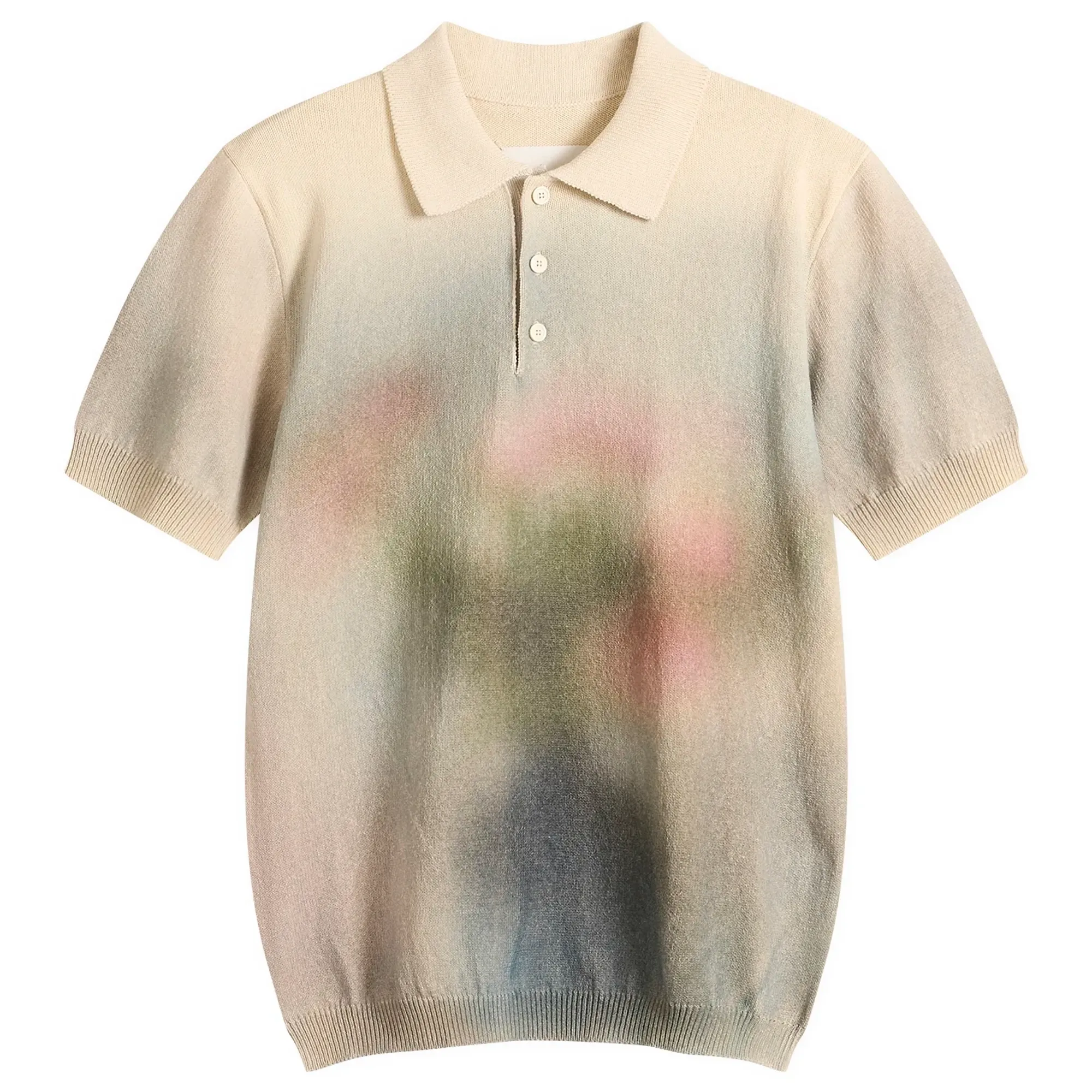 Maison Margiela Men's Knitted Cotton Polo Shirt Ecru