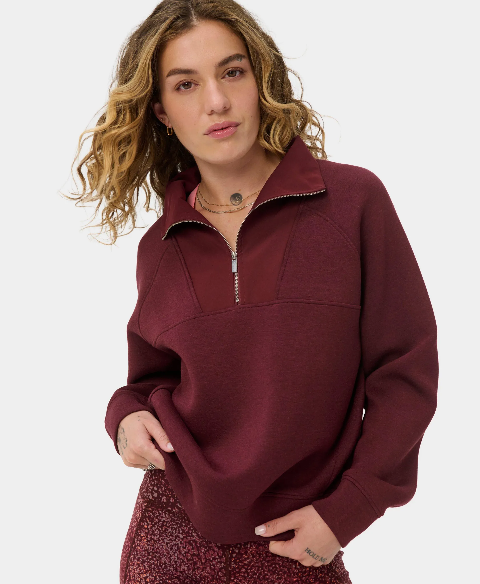 Sweaty Betty Wind Down Textured Mix Half Zip, Red, Women's S