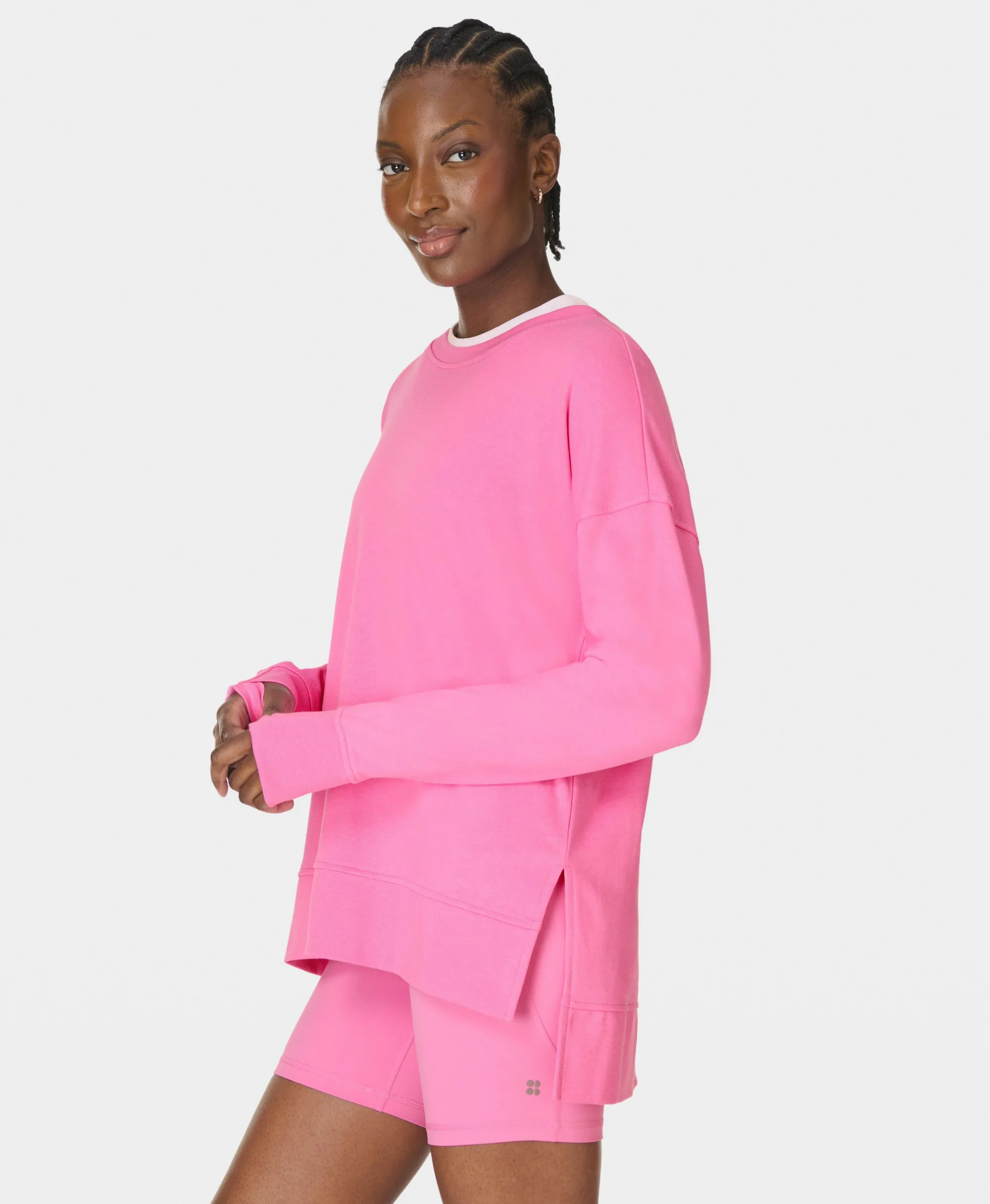 Sweaty Betty After Class Longline Sweatshirt, Pink, Women's XXL